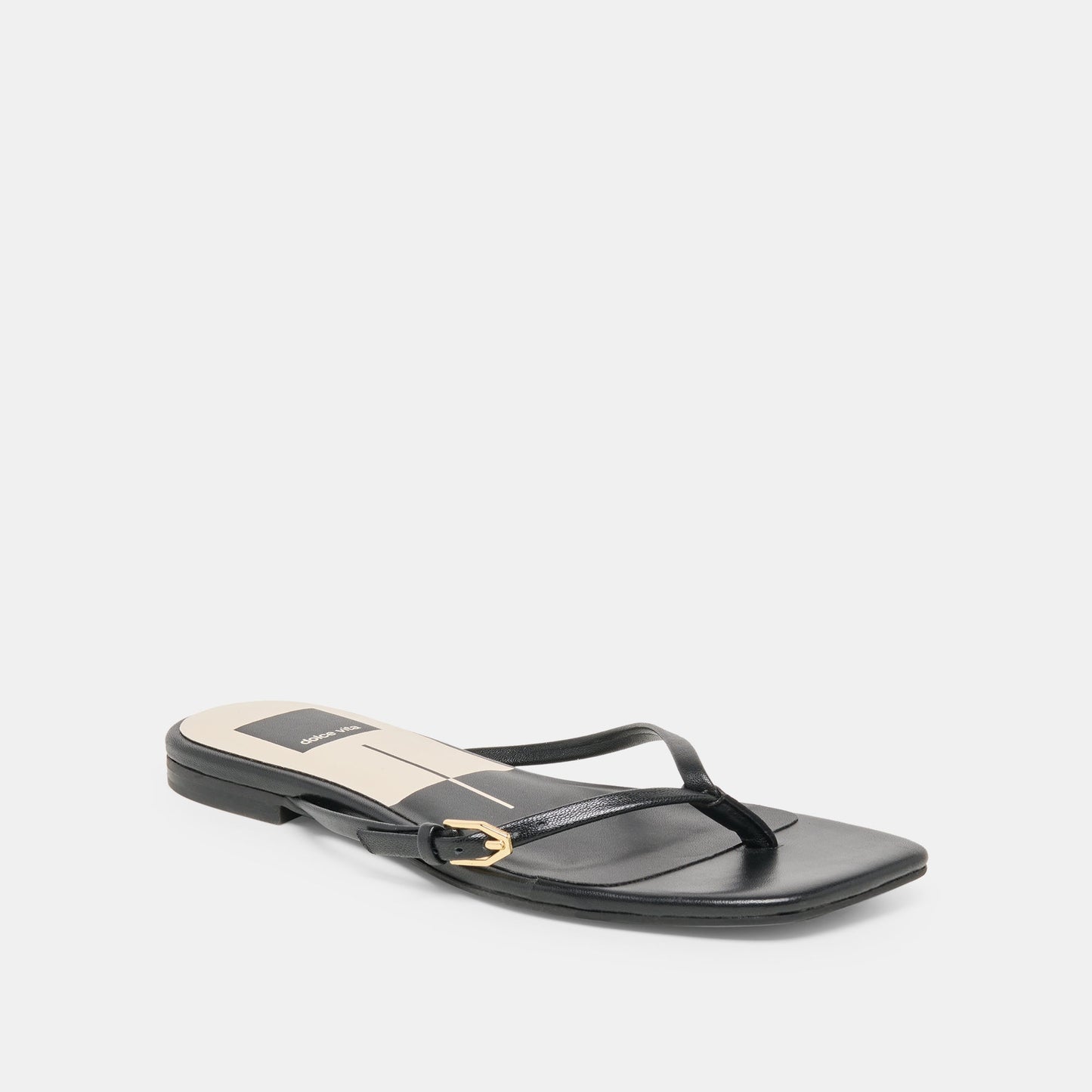 MALTA Black Leather Buckle Flip-Flop Sandals