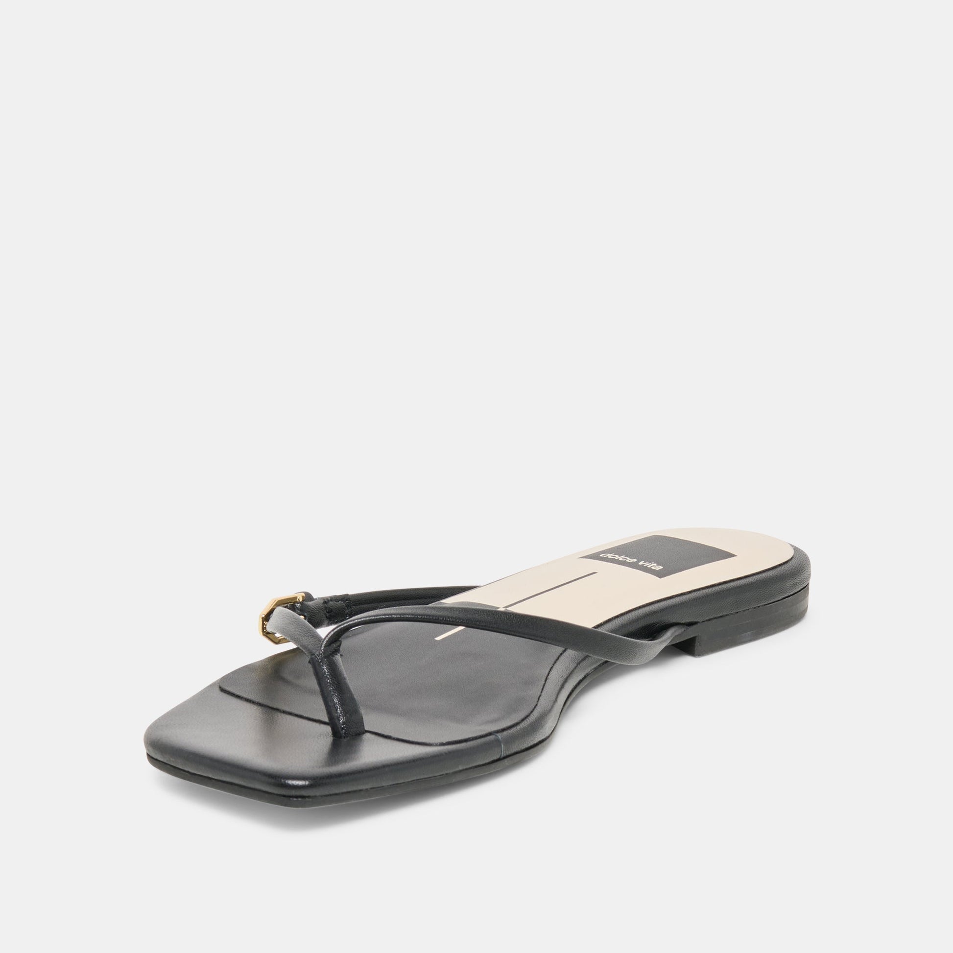 MALTA Black Leather Buckle Flip-Flop Sandals