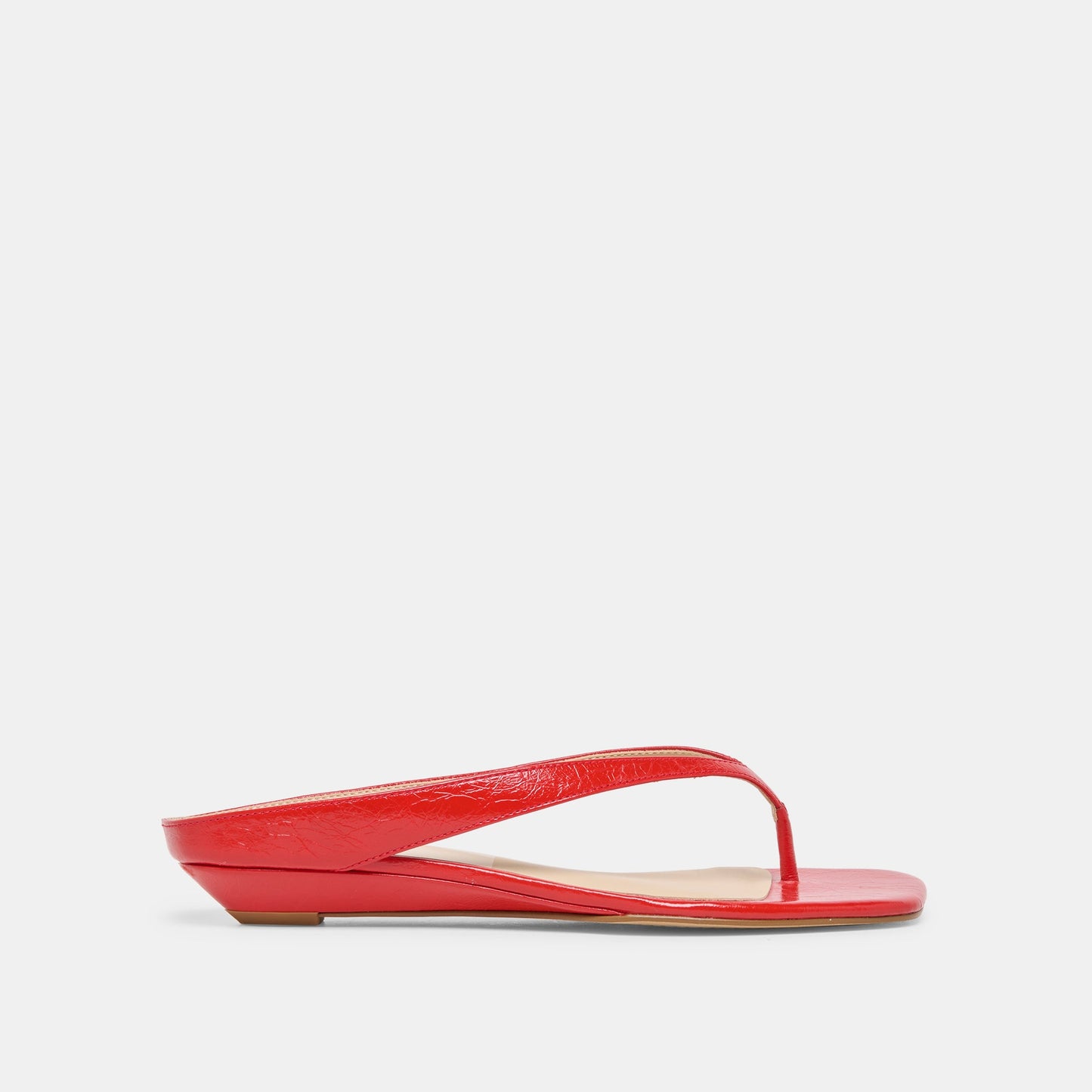 GIZEL Red Crinkle Patent Thong Square-Toe Sandals