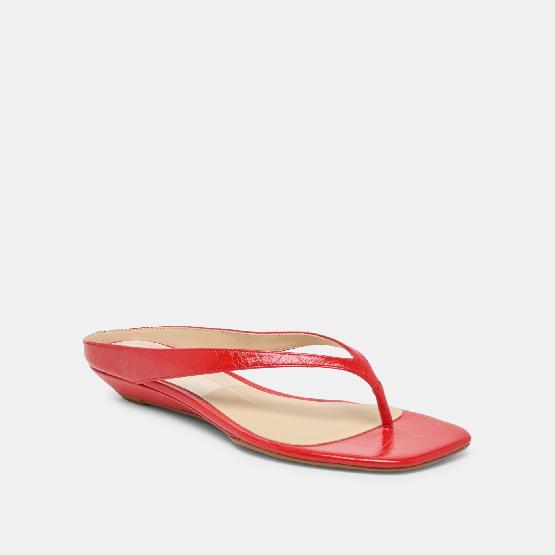 GIZEL Red Crinkle Patent Thong Square-Toe Sandals
