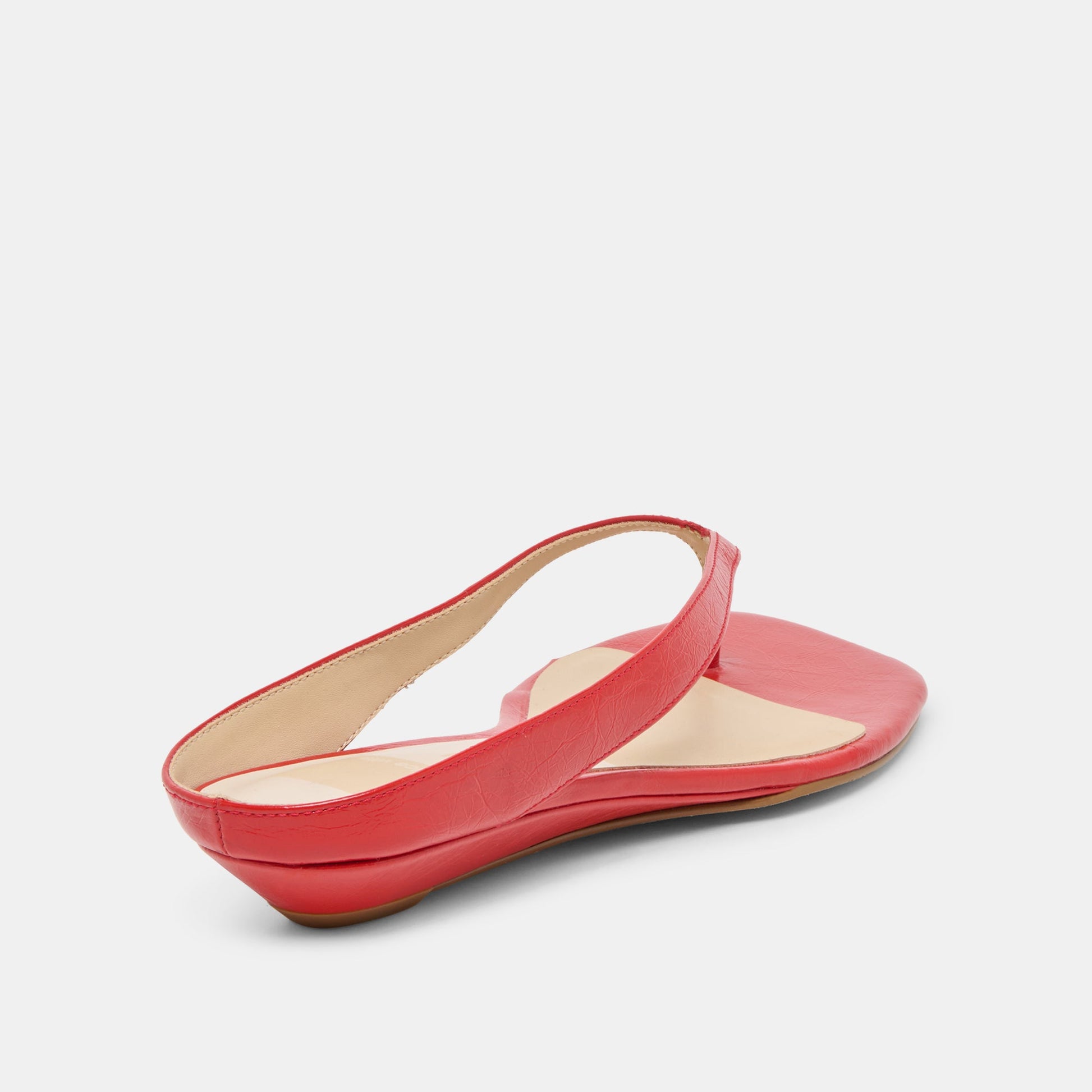 GIZEL Red Crinkle Patent Thong Square-Toe Sandals