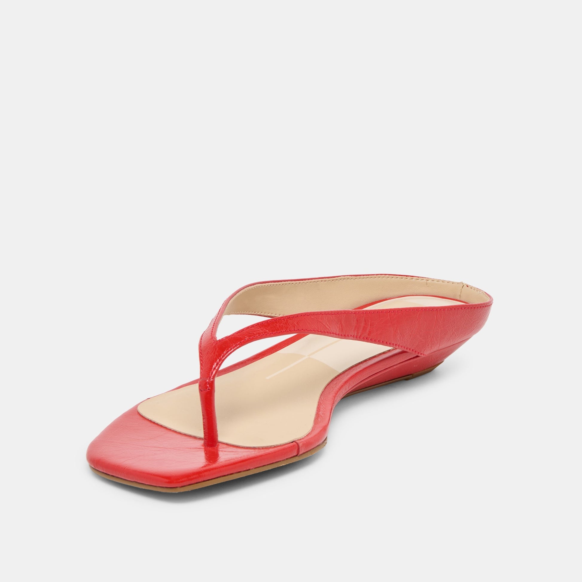 GIZEL Red Crinkle Patent Thong Square-Toe Sandals