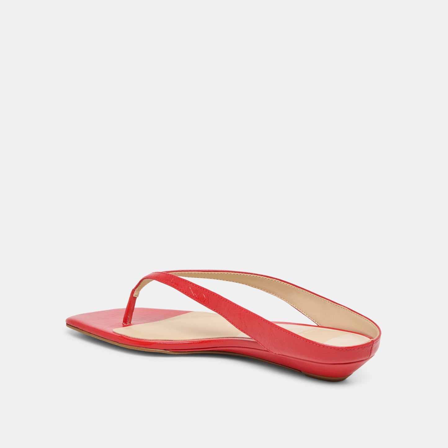 GIZEL Red Crinkle Patent Thong Square-Toe Sandals