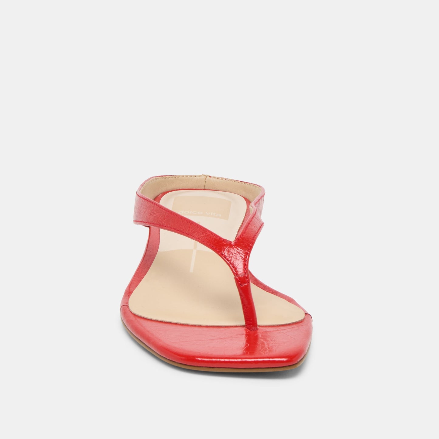 GIZEL Red Crinkle Patent Thong Square-Toe Sandals