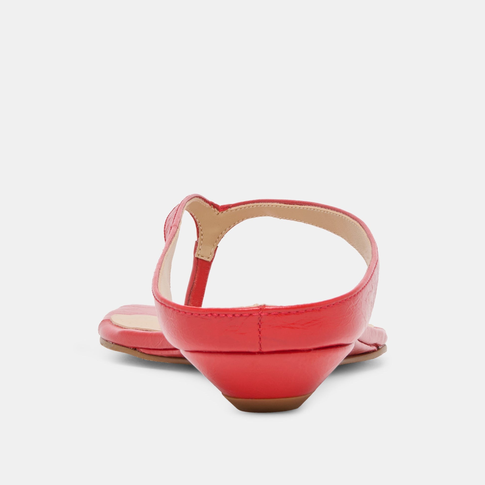 GIZEL Red Crinkle Patent Thong Square-Toe Sandals