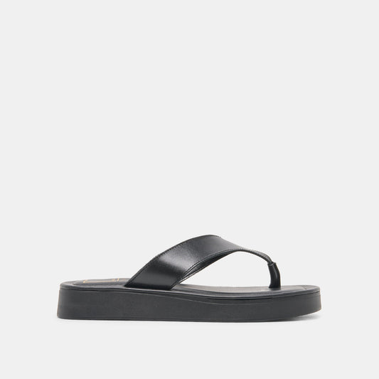 BLAYZE Black Leather Platform Flip-Flop Sandals