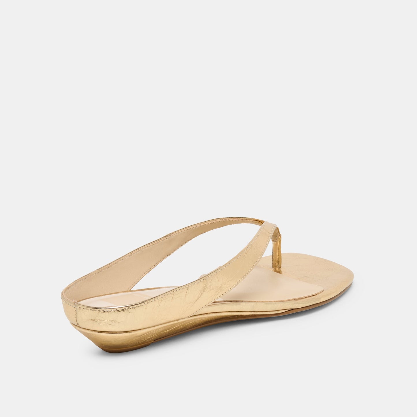 GIZEL Gold Crinkle Patent Thong Square-Toe Sandals