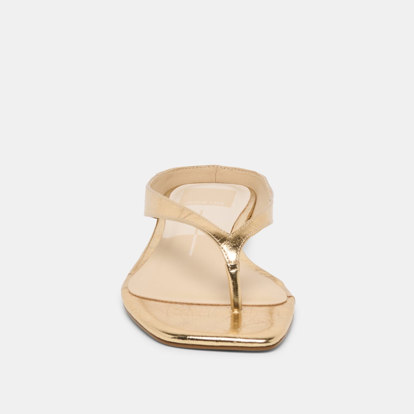 GIZEL Gold Crinkle Patent Thong Square-Toe Sandals
