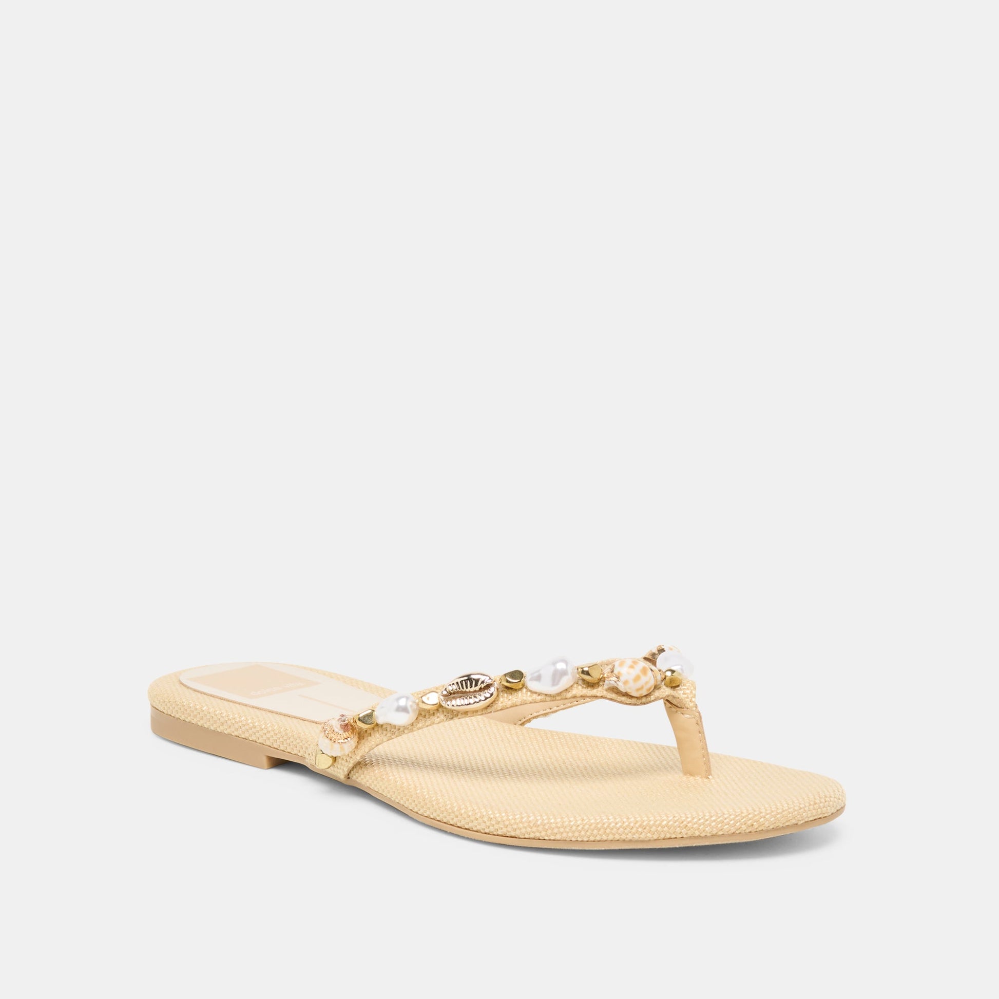 KYSHA Lt Natural Raffia Shell Flip-Flop Sandals