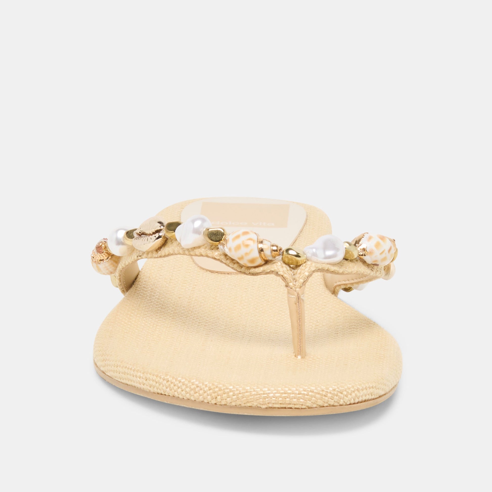 KYSHA Lt Natural Raffia Shell Flip-Flop Sandals