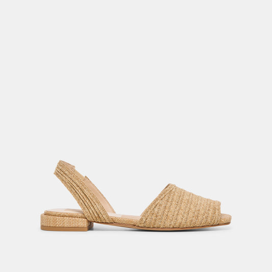 MARZY Natural Raffia Slingback Peep-Toe Sandals
