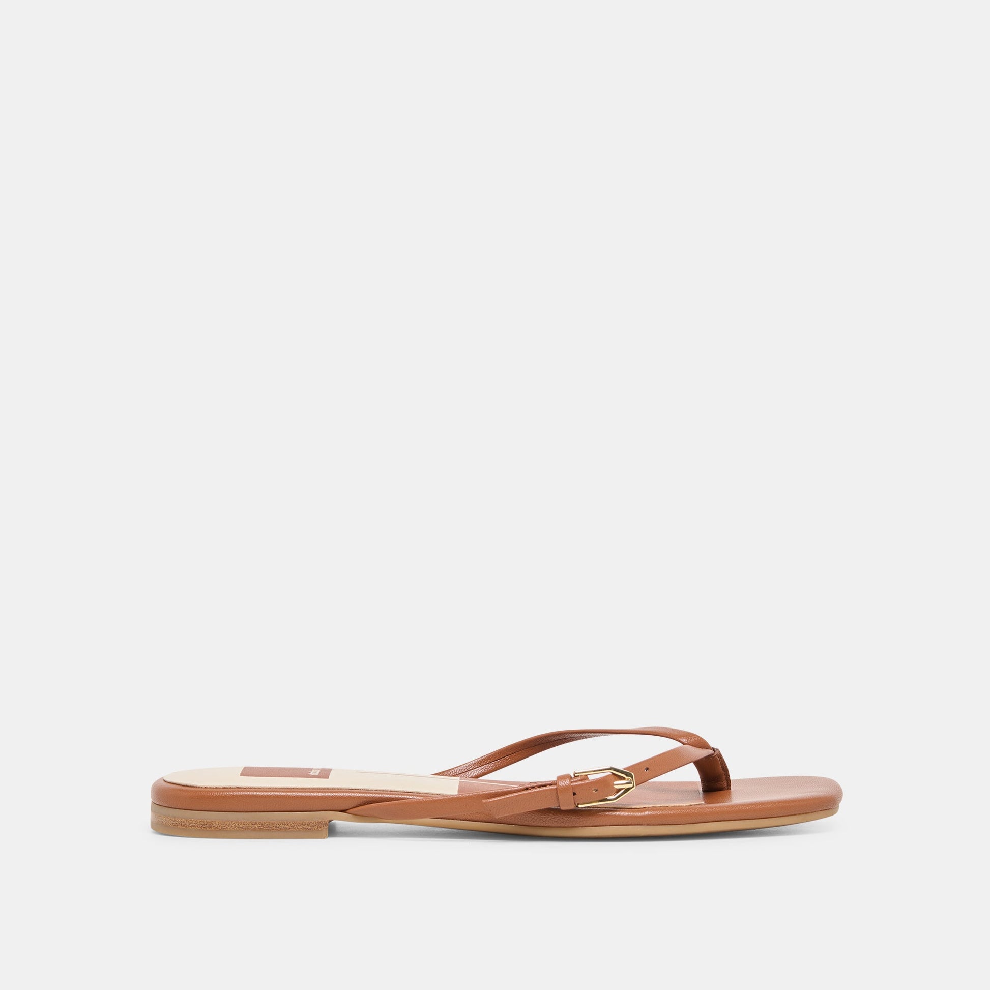 MALTA Cognac Leather Buckle Flip-Flop Sandals