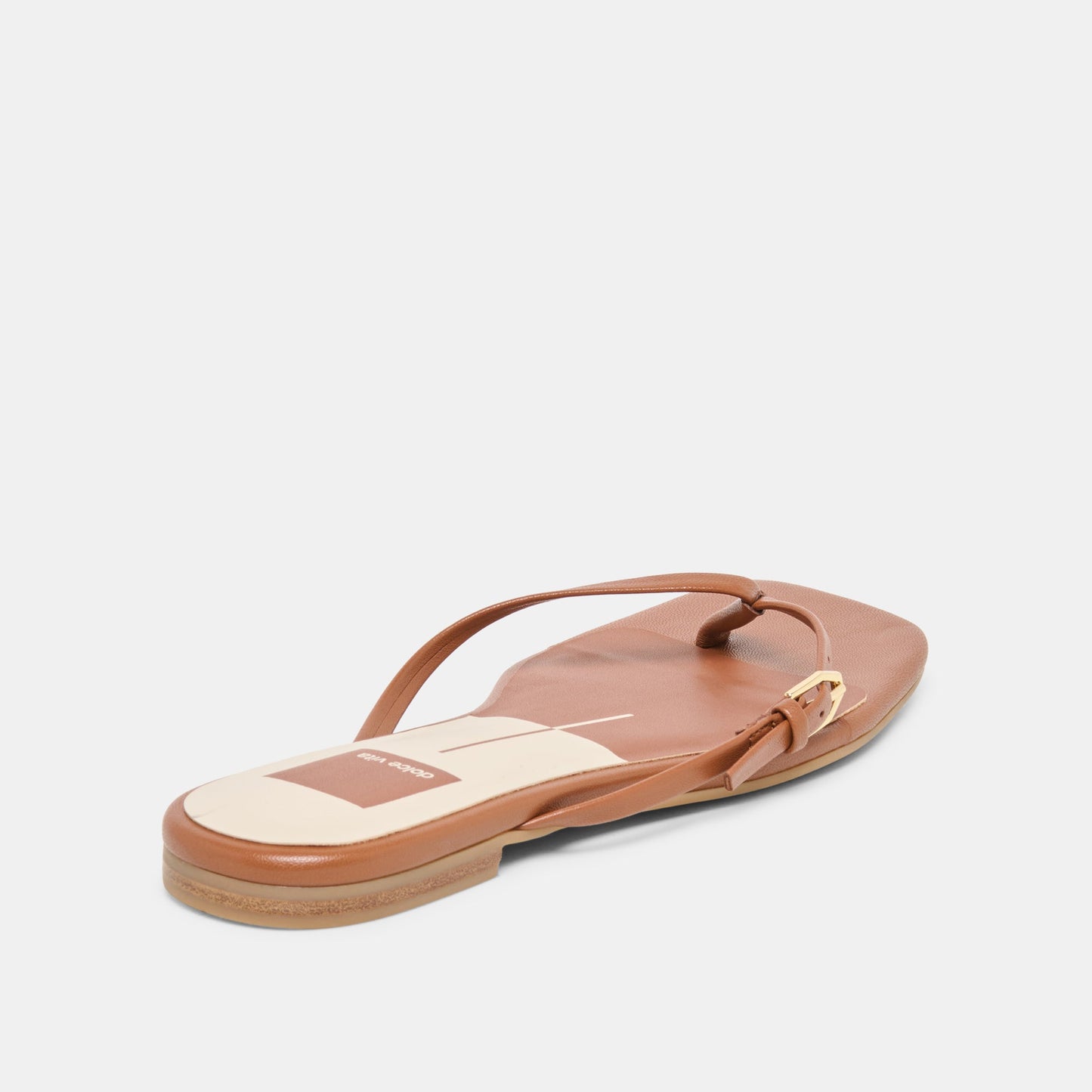 MALTA Cognac Leather Buckle Flip-Flop Sandals