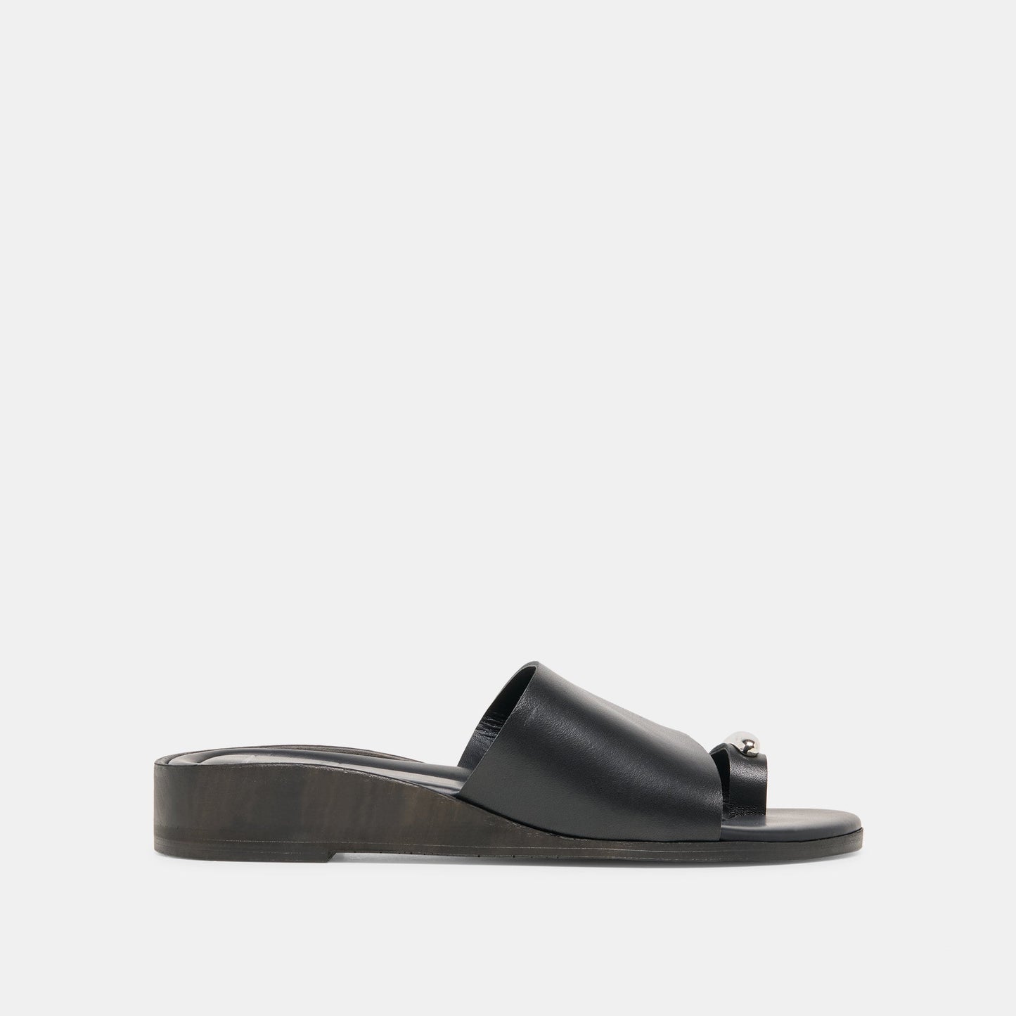 MOXY Black Leather Metal Detail Open-Toe Sandals