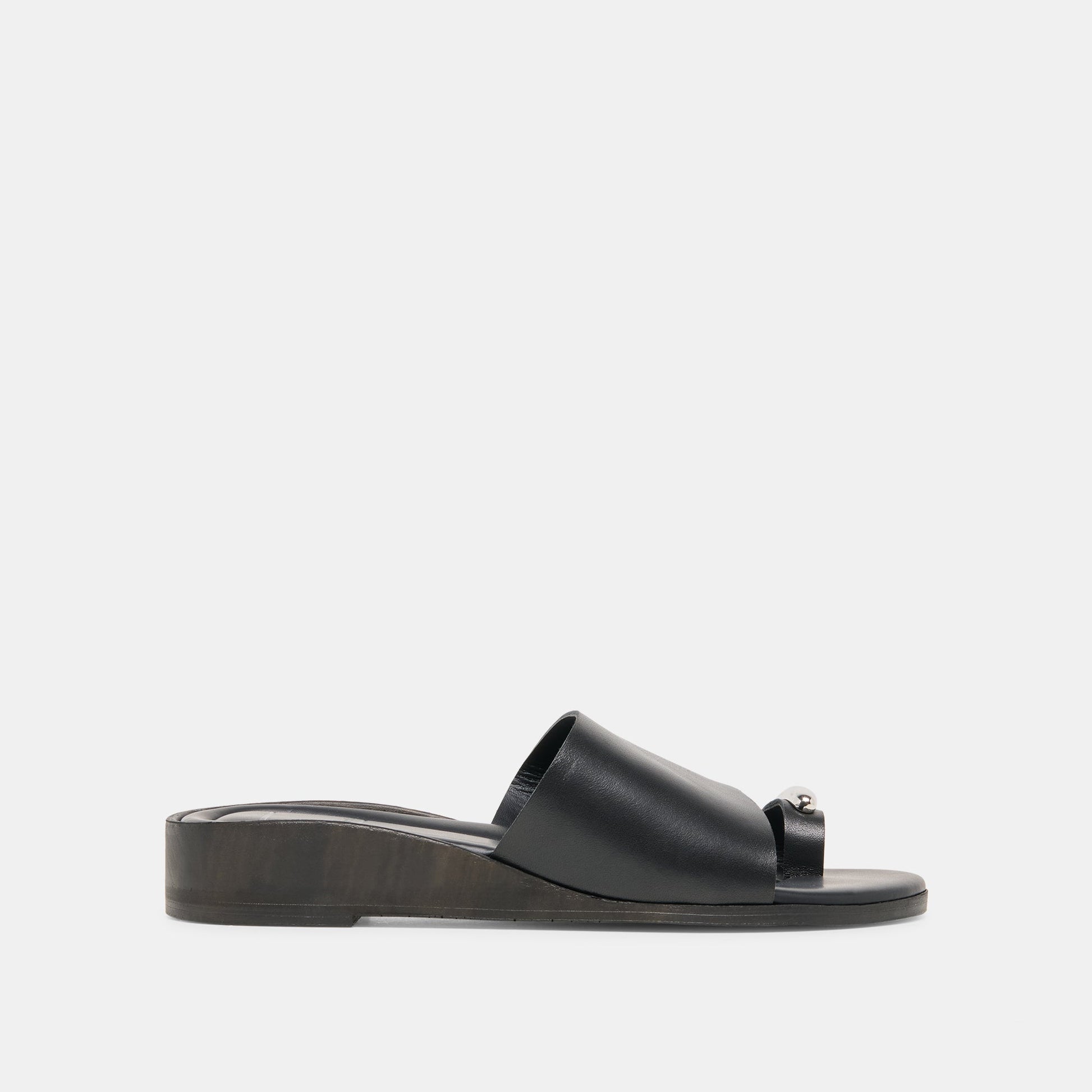 MOXY Black Leather Metal Detail Open-Toe Sandals