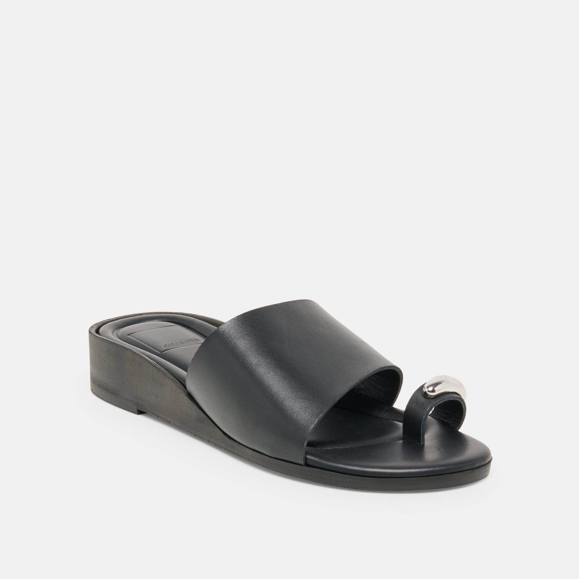 MOXY Black Leather Metal Detail Open-Toe Sandals