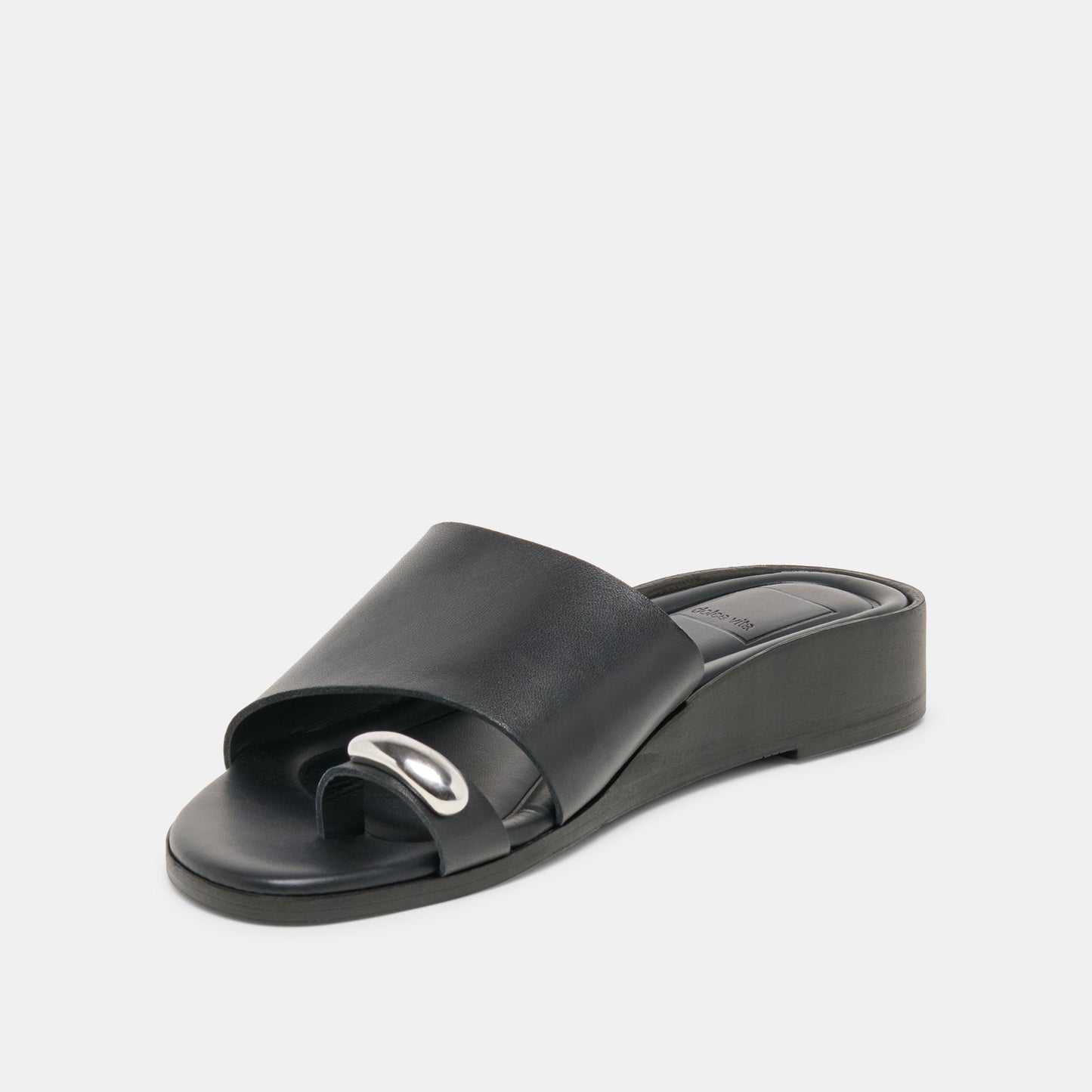 MOXY Black Leather Metal Detail Open-Toe Sandals
