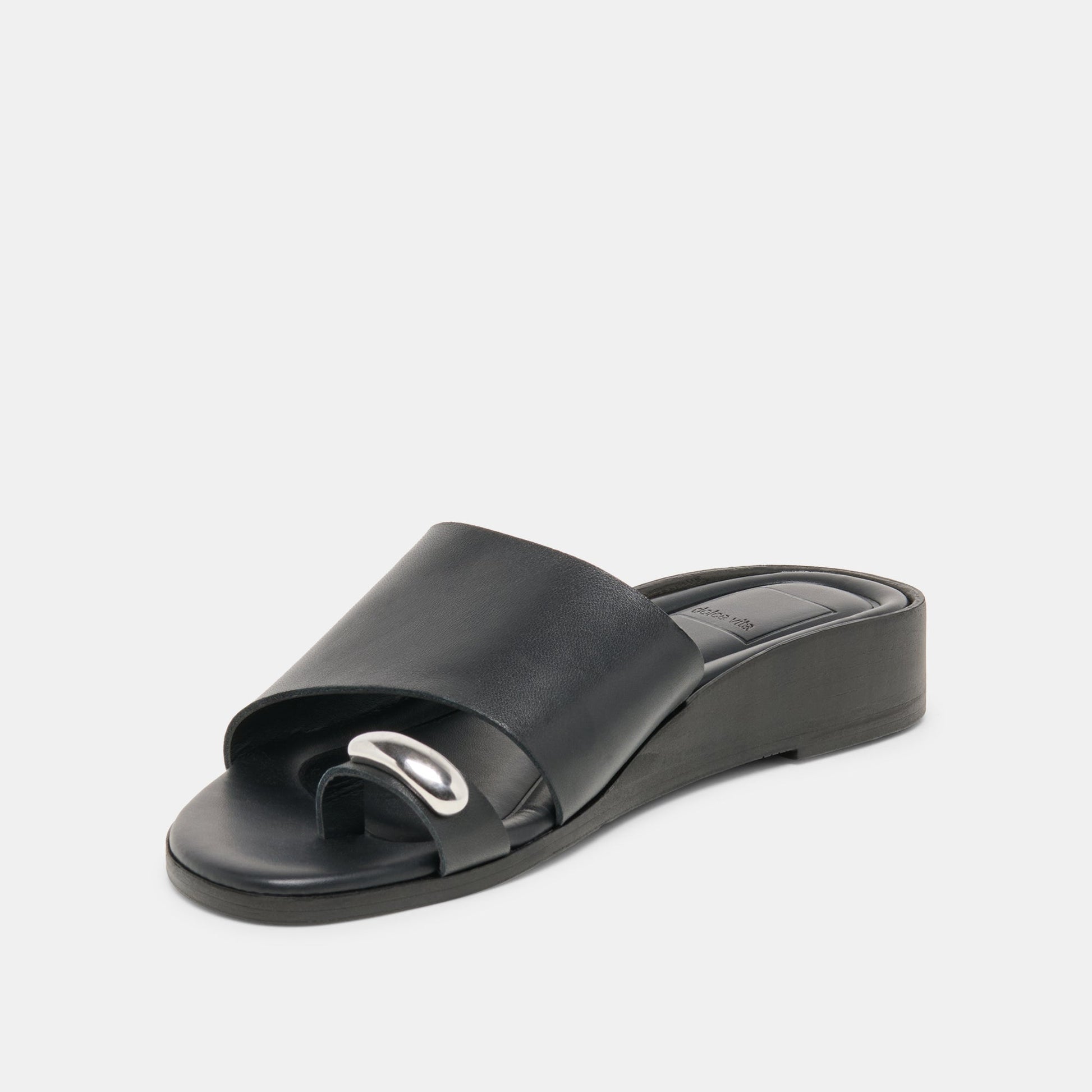 MOXY Black Leather Metal Detail Open-Toe Sandals