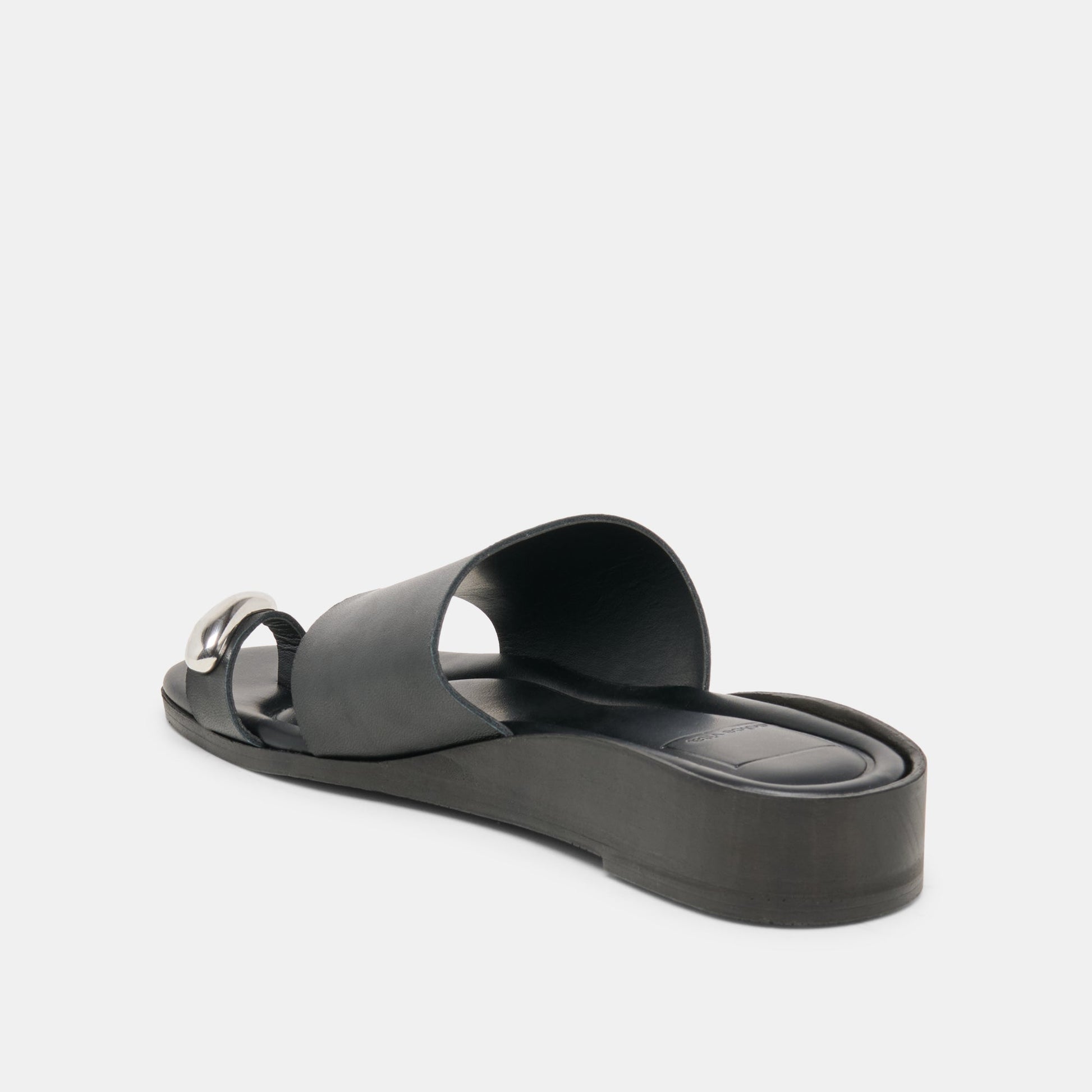 MOXY Black Leather Metal Detail Open-Toe Sandals