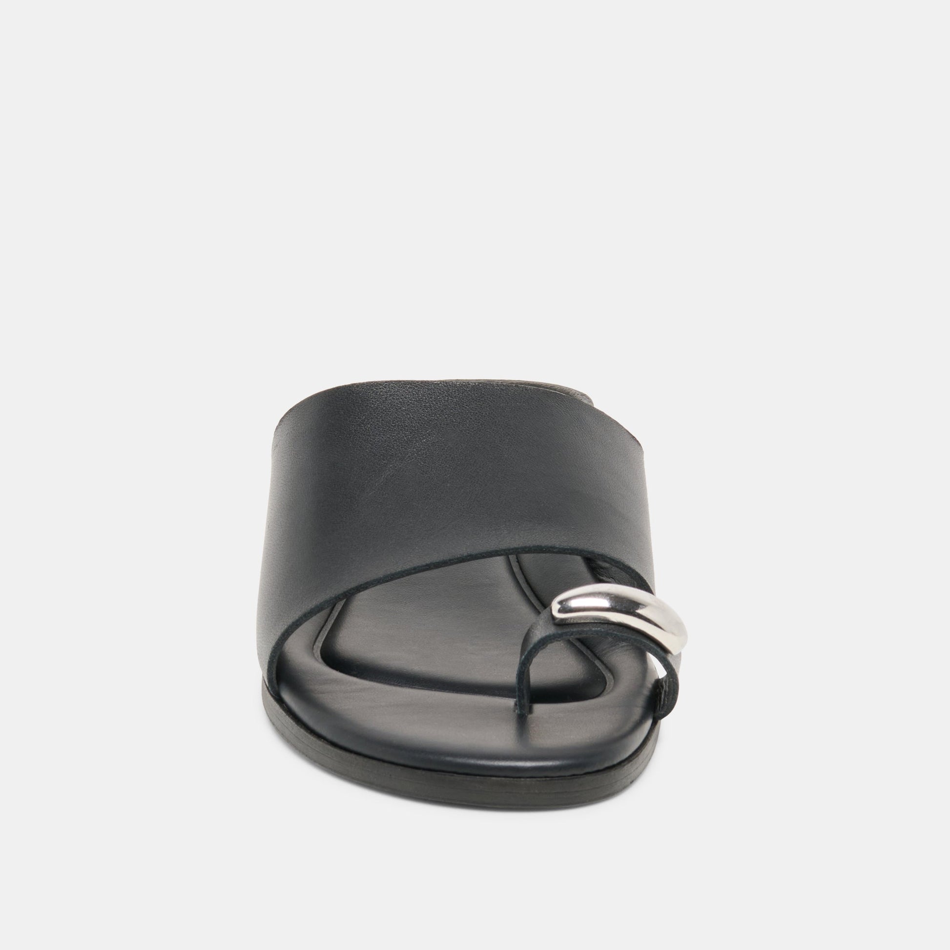 MOXY Black Leather Metal Detail Open-Toe Sandals