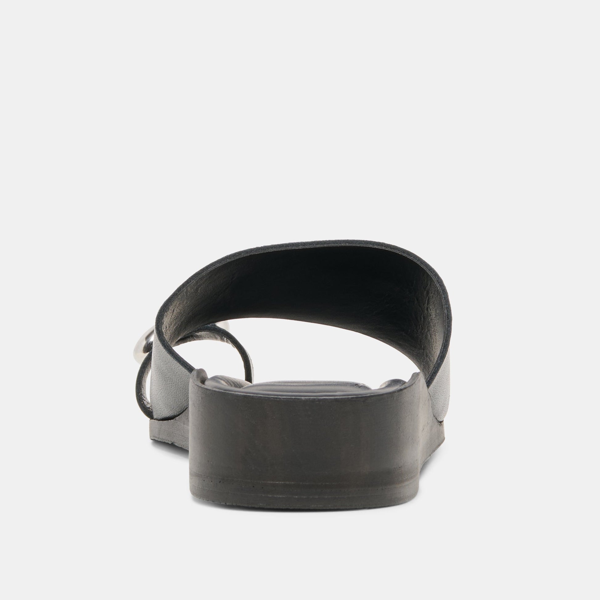 MOXY Black Leather Metal Detail Open-Toe Sandals