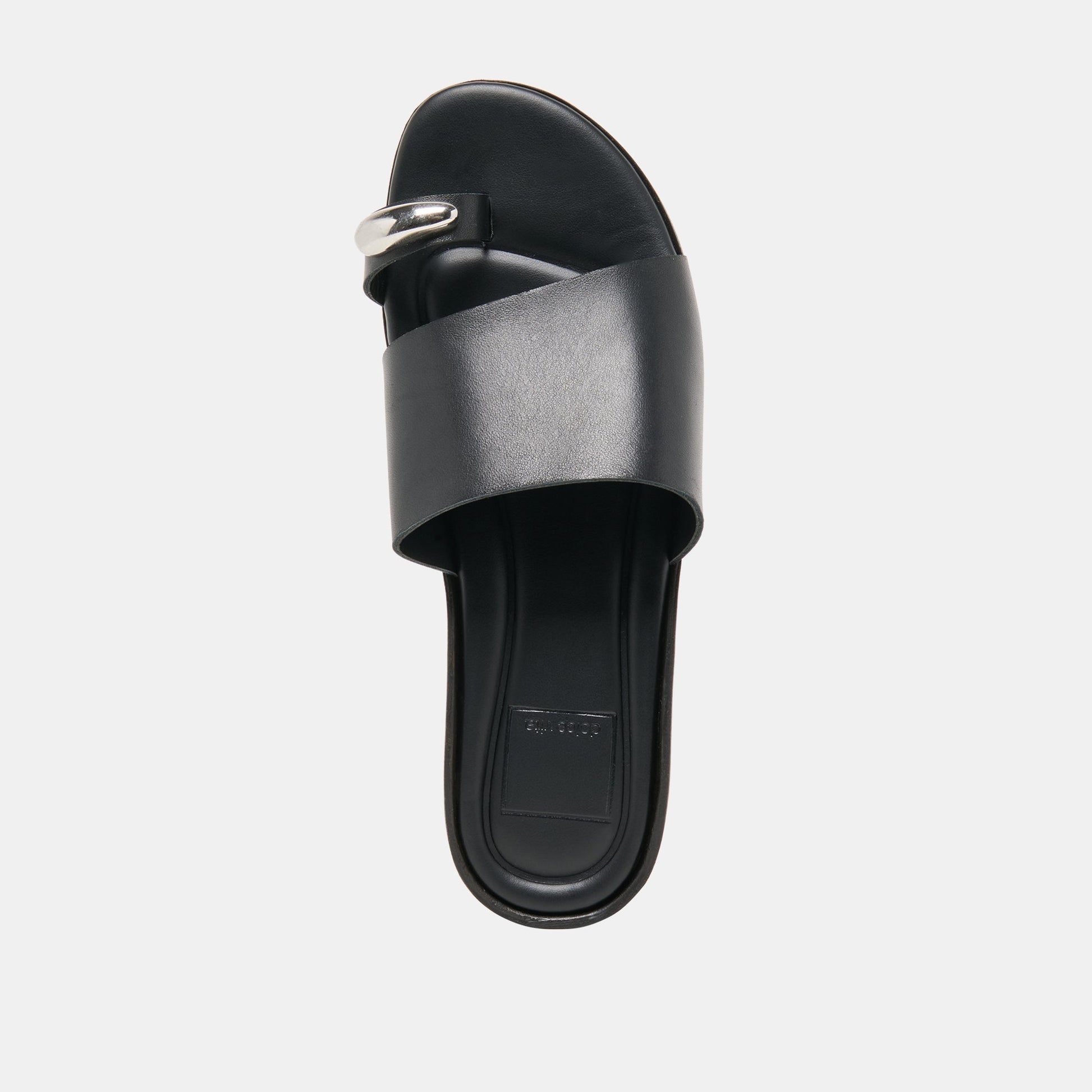 MOXY Black Leather Metal Detail Open-Toe Sandals