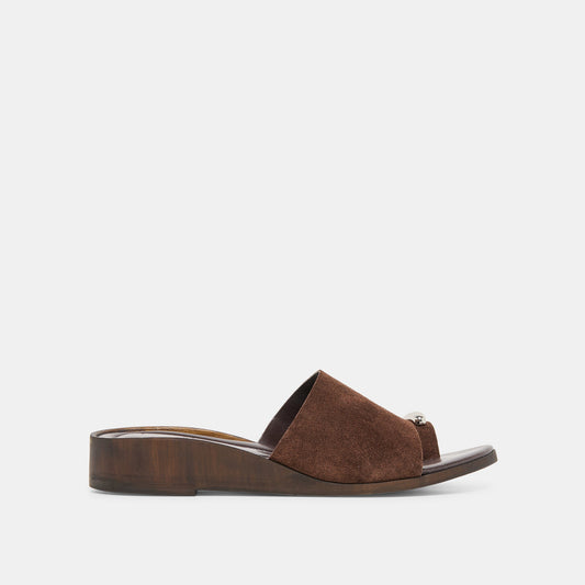 MOXY Dk Brown Suede Metal Detail Open-Toe Sandals