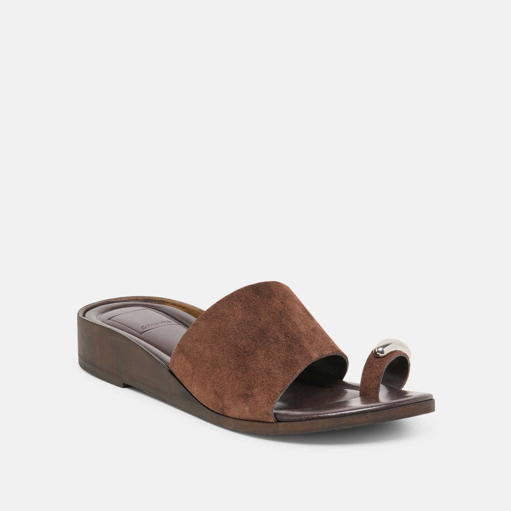 MOXY Dk Brown Suede Metal Detail Open-Toe Sandals