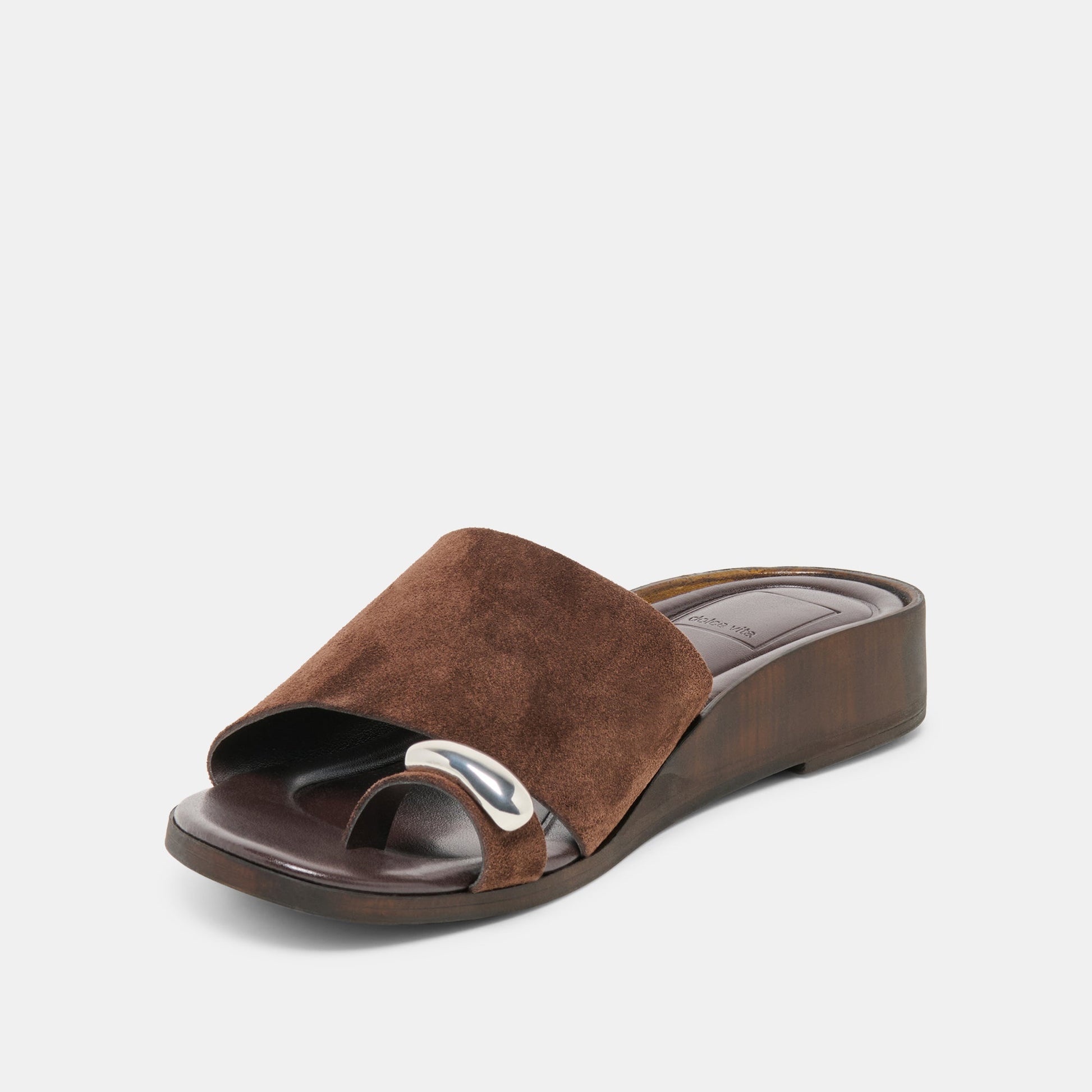 MOXY Dk Brown Suede Metal Detail Open-Toe Sandals