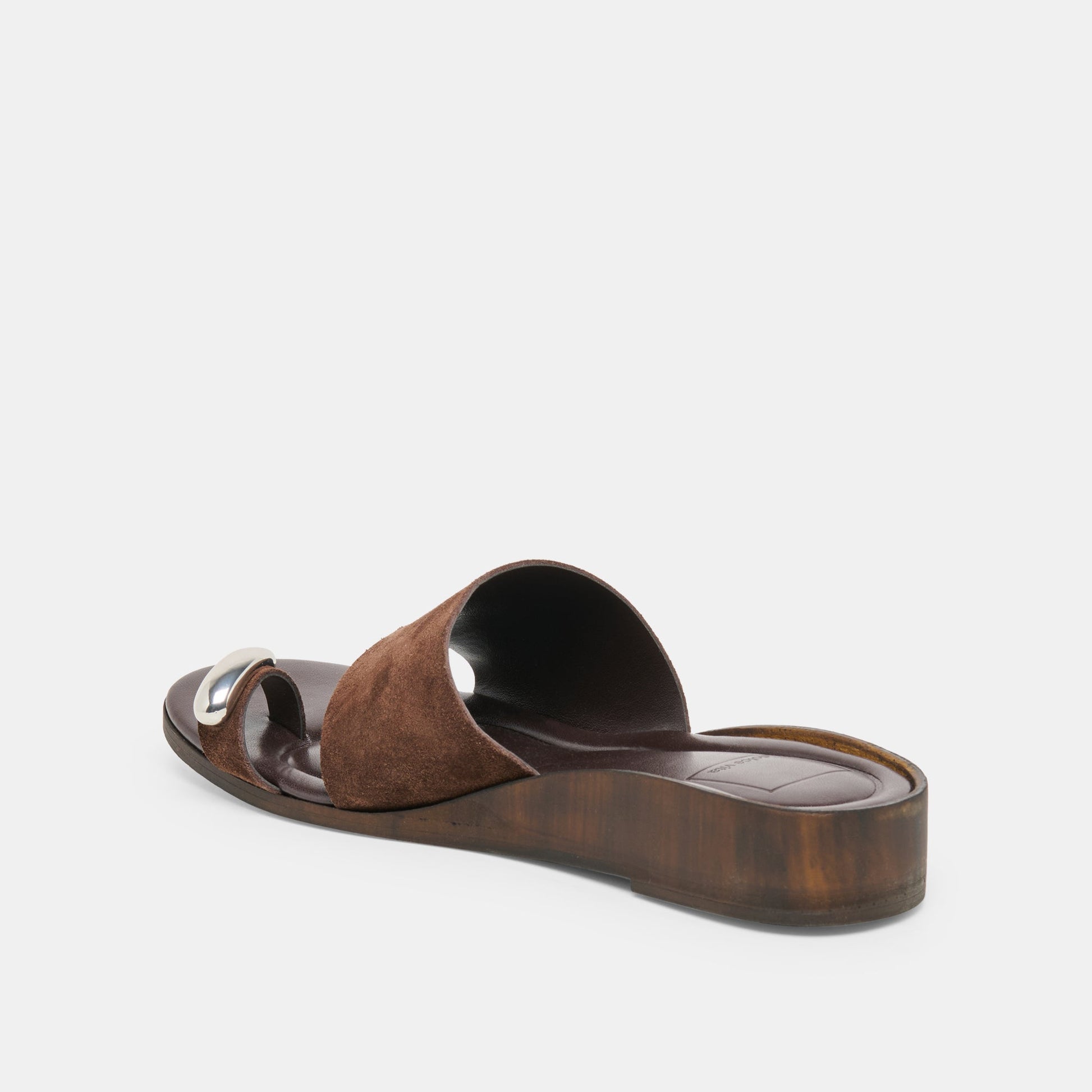 MOXY Dk Brown Suede Metal Detail Open-Toe Sandals