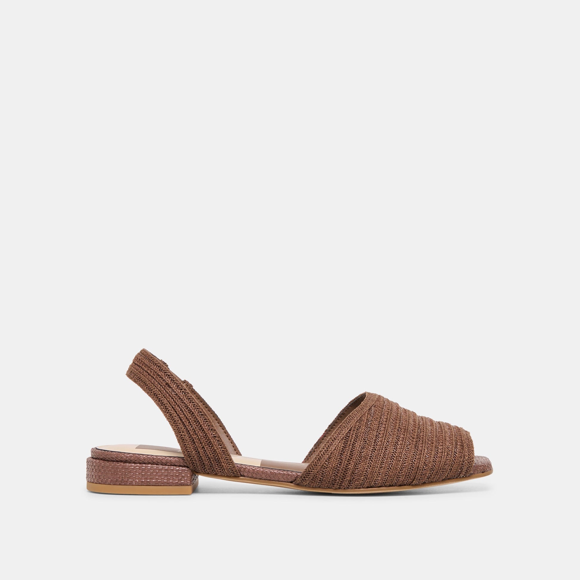 MARZY Cocoa Raffia Slingback Peep-Toe Sandals