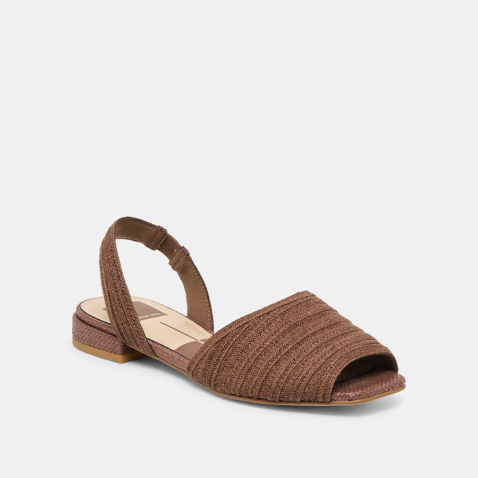 MARZY Cocoa Raffia Slingback Peep-Toe Sandals