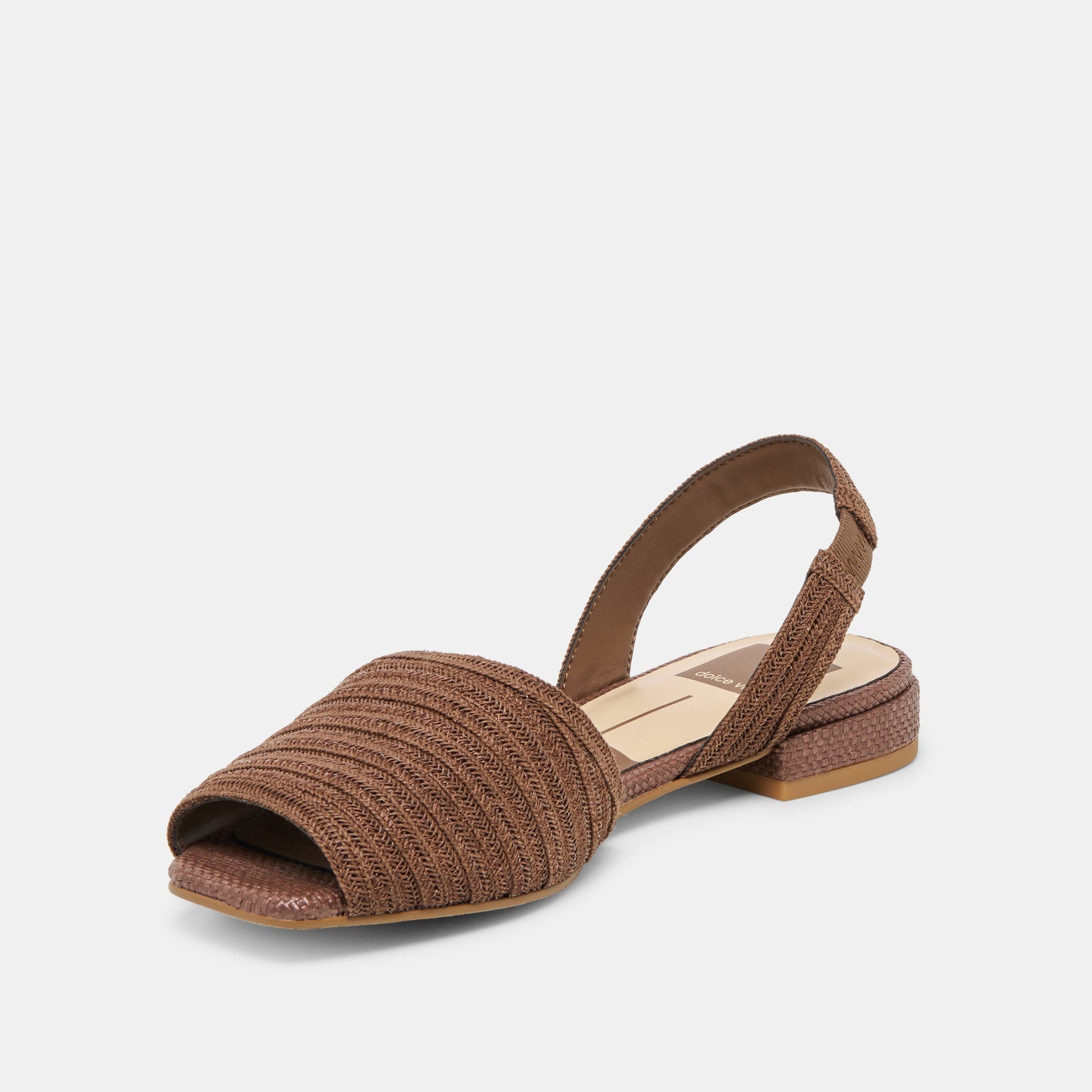 MARZY Cocoa Raffia Slingback Peep-Toe Sandals