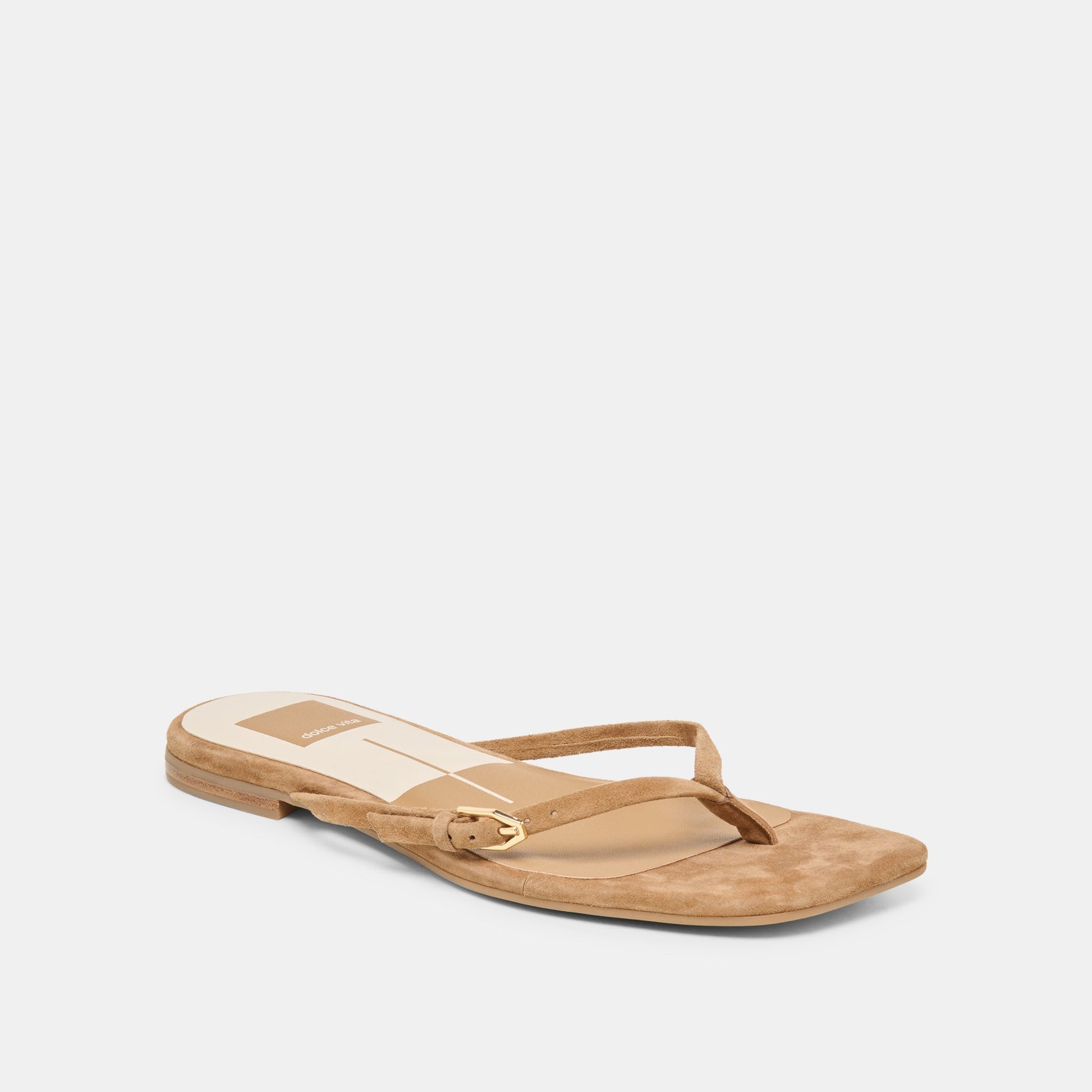 MALTA Lt Brown Suede Buckle Flip-Flop Sandals