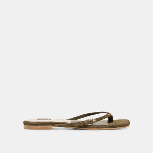 MALTA Dk Olive Suede Buckle Flip-Flop Sandals