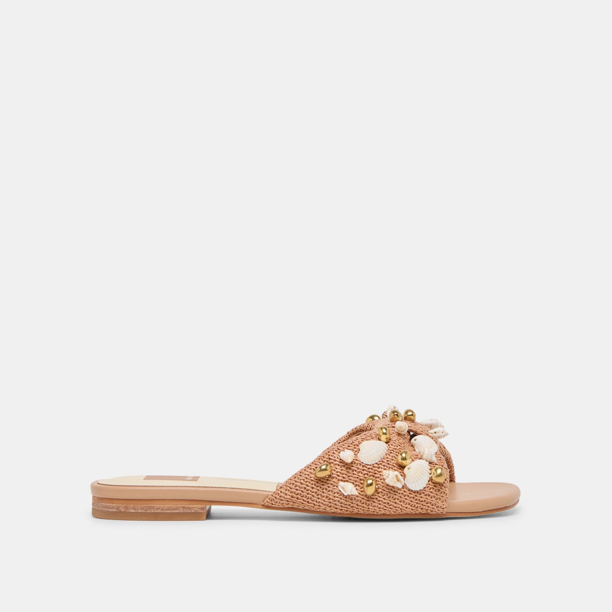 Lizza Toffee Beaded Raffia Sandals