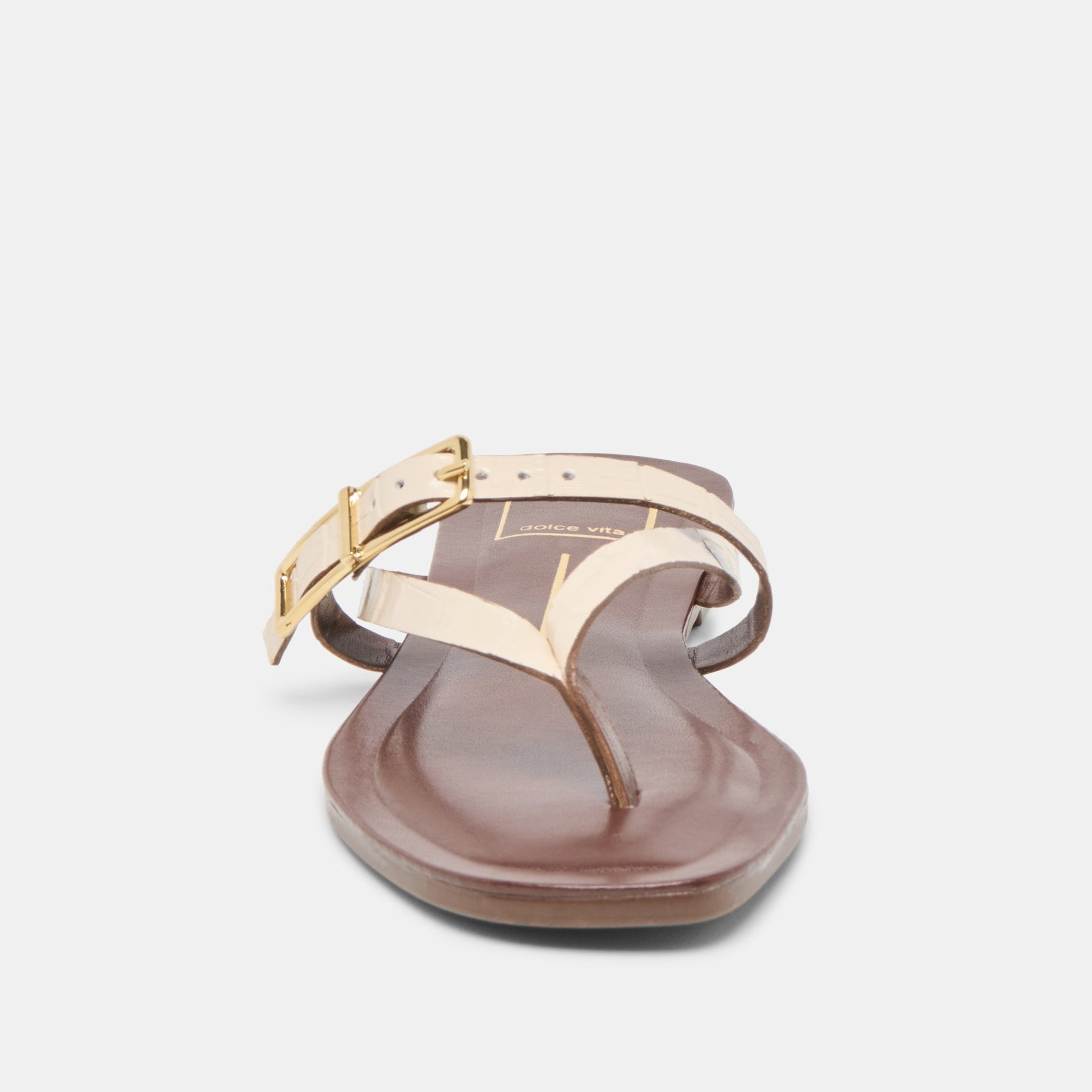 Piers Beige Croco Embossed Leather Sandals
