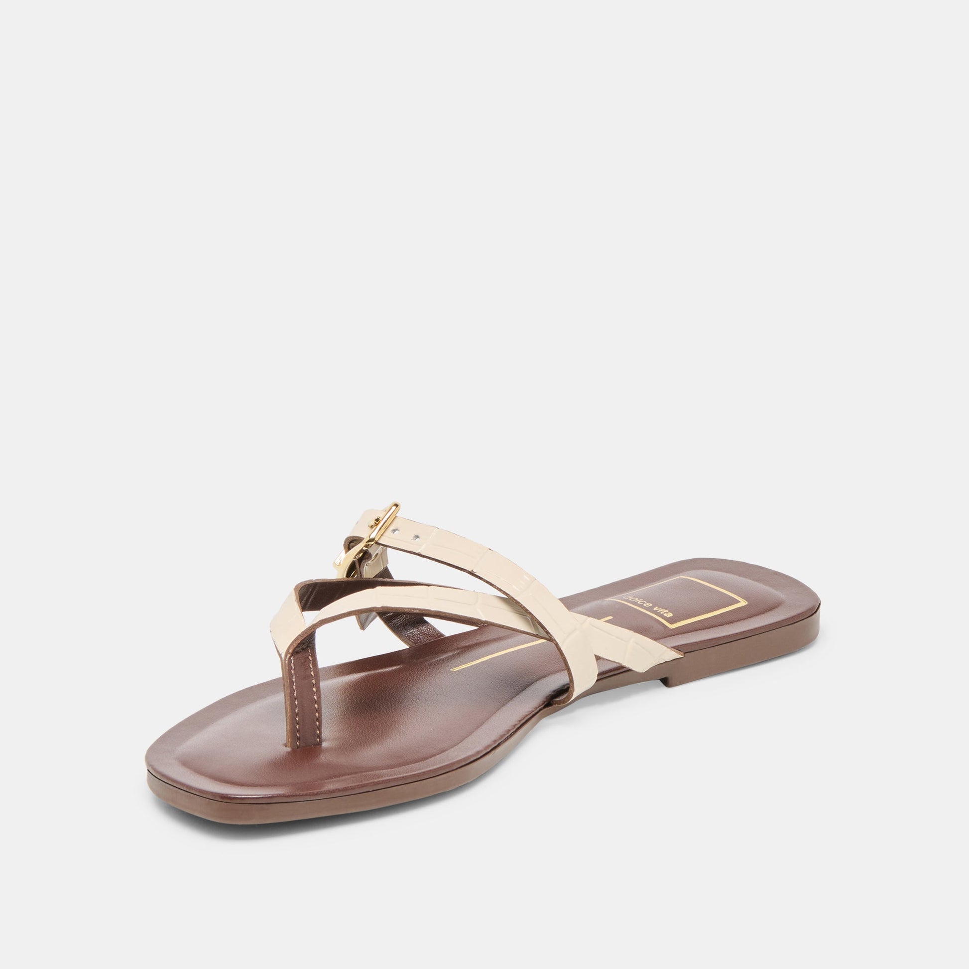 Piers Beige Croco Embossed Leather Sandals