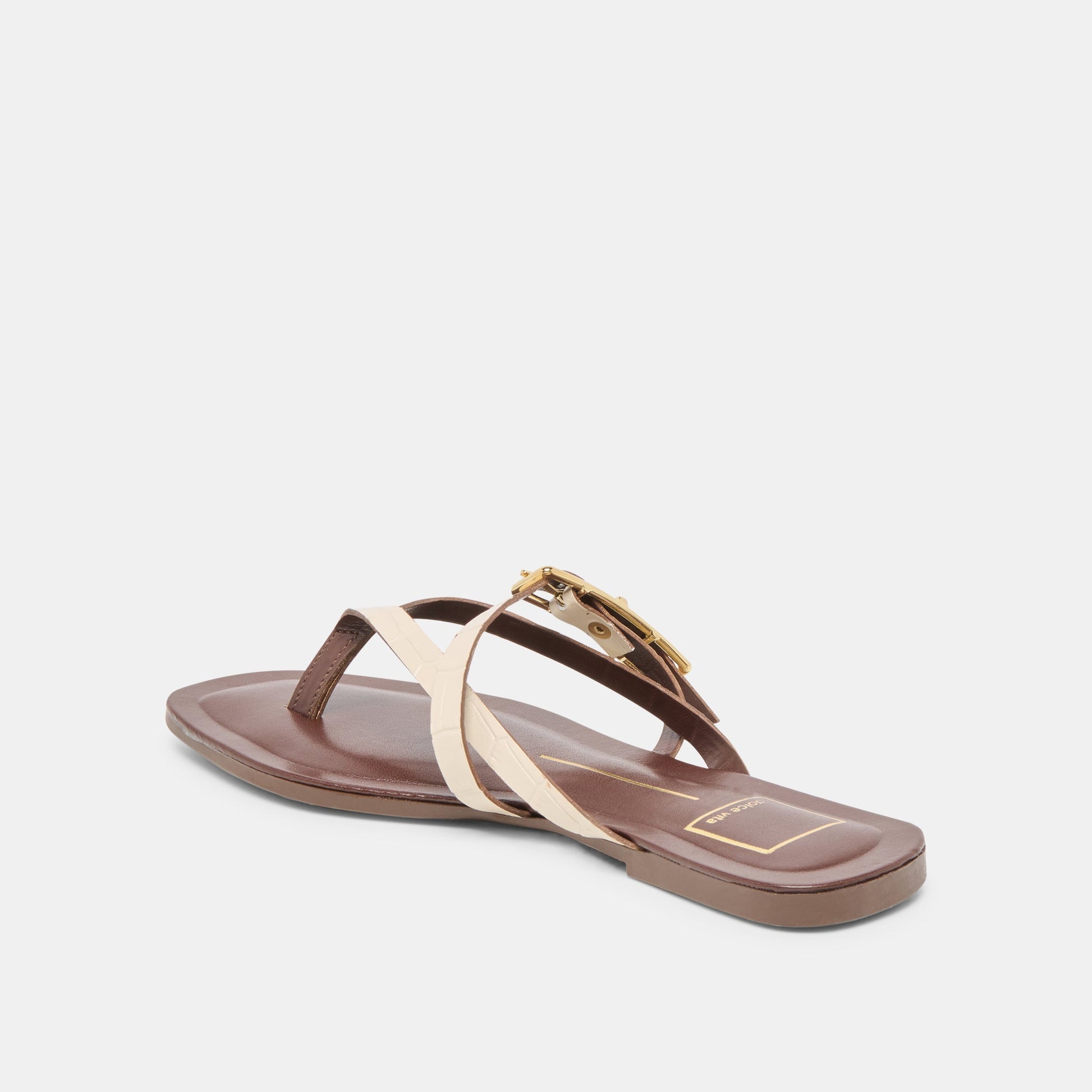 Piers Beige Croco Embossed Leather Sandals
