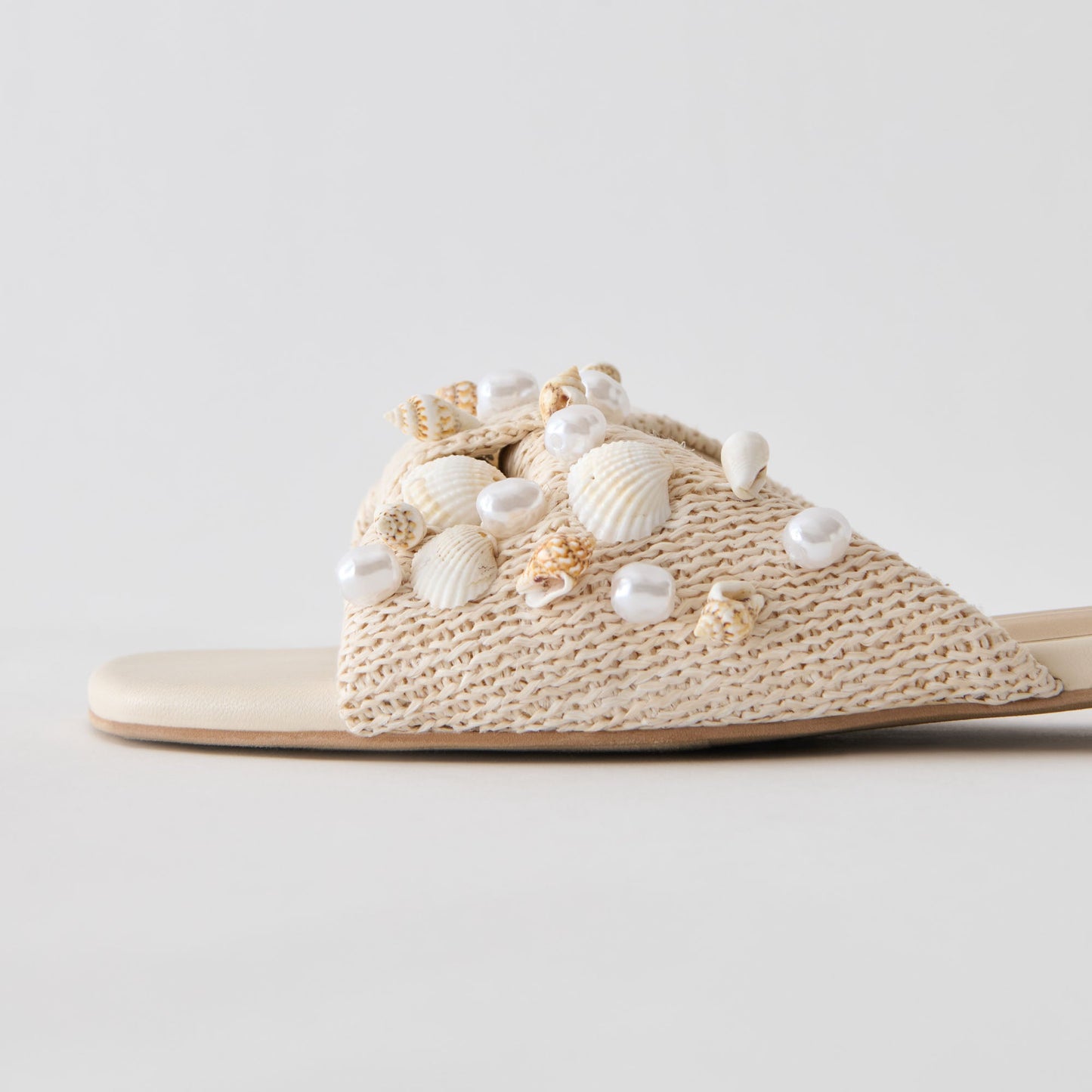 Lizza Oatmeal Beaded Raffia Sandals