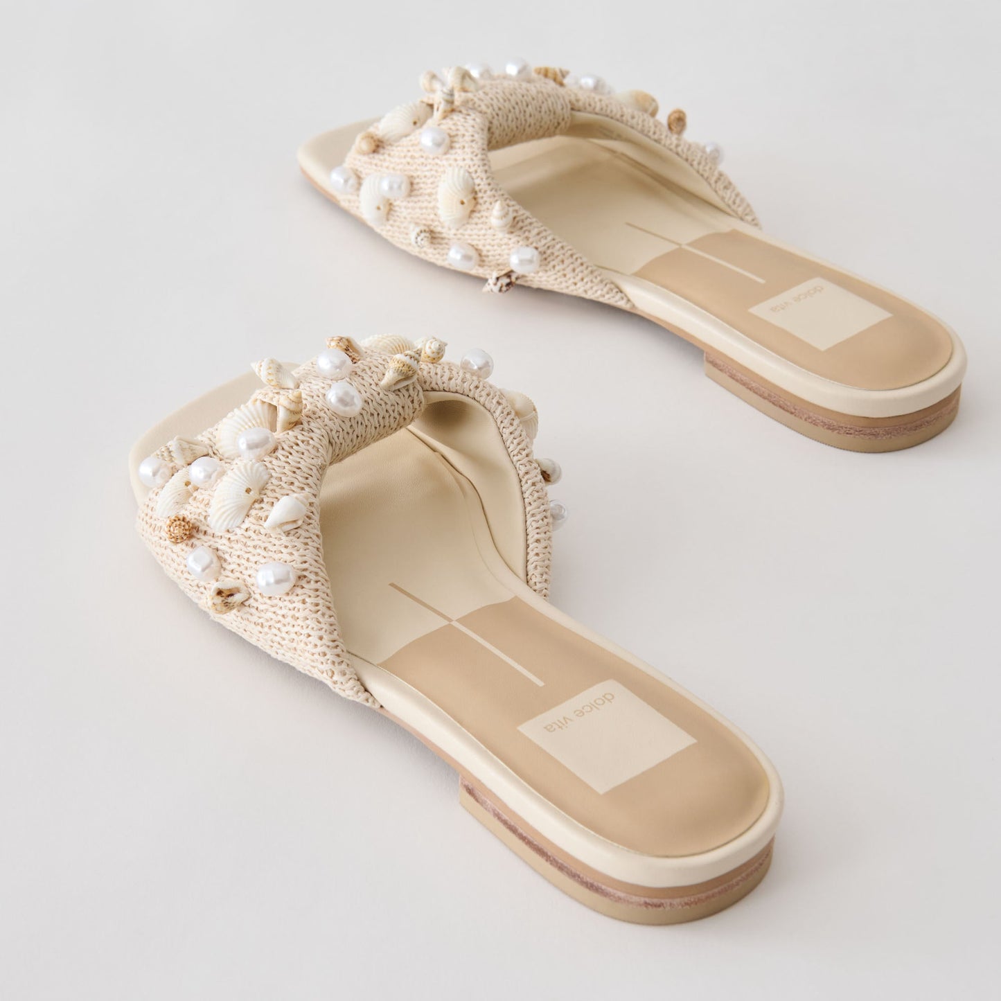 Lizza Oatmeal Beaded Raffia Sandals