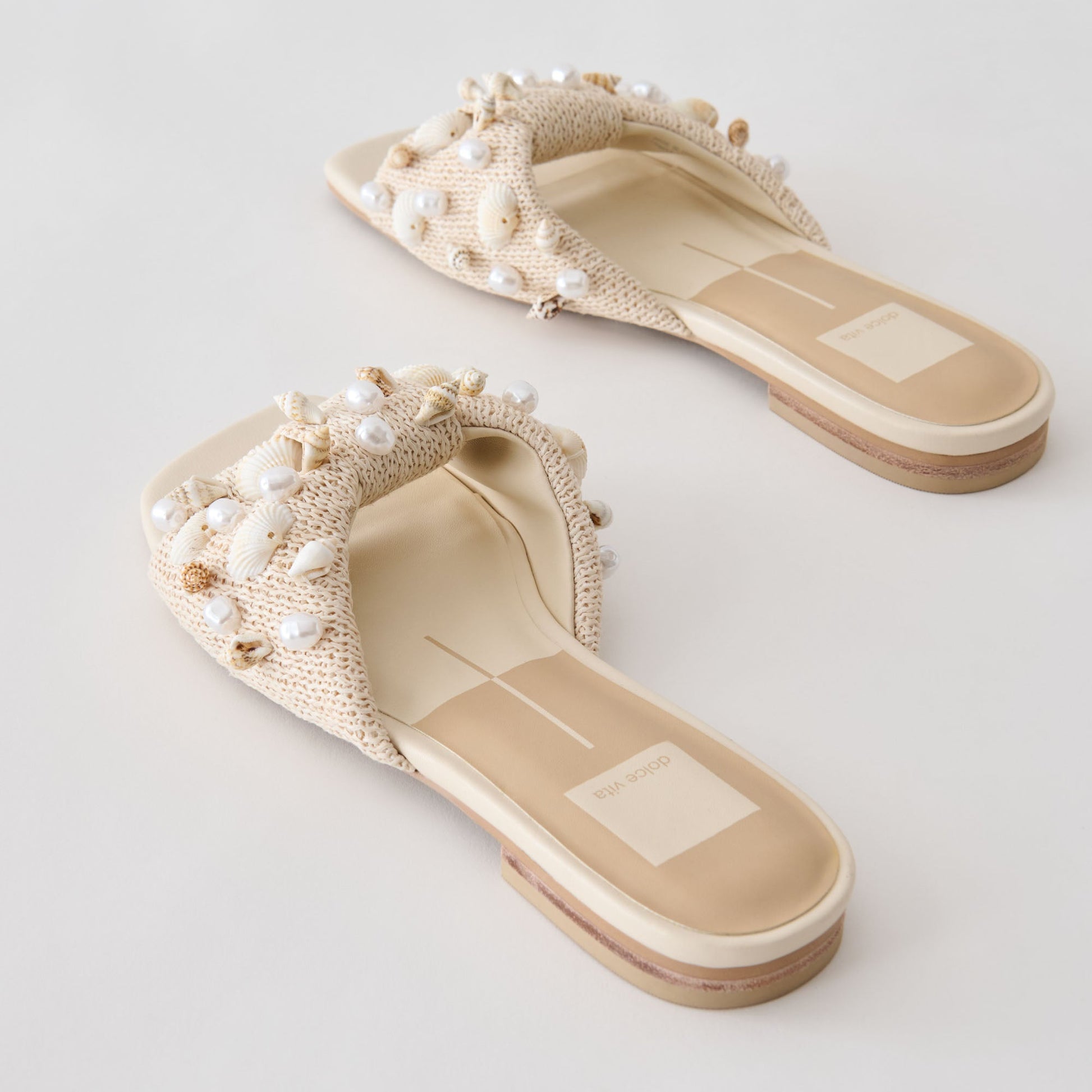 Lizza Oatmeal Beaded Raffia Sandals