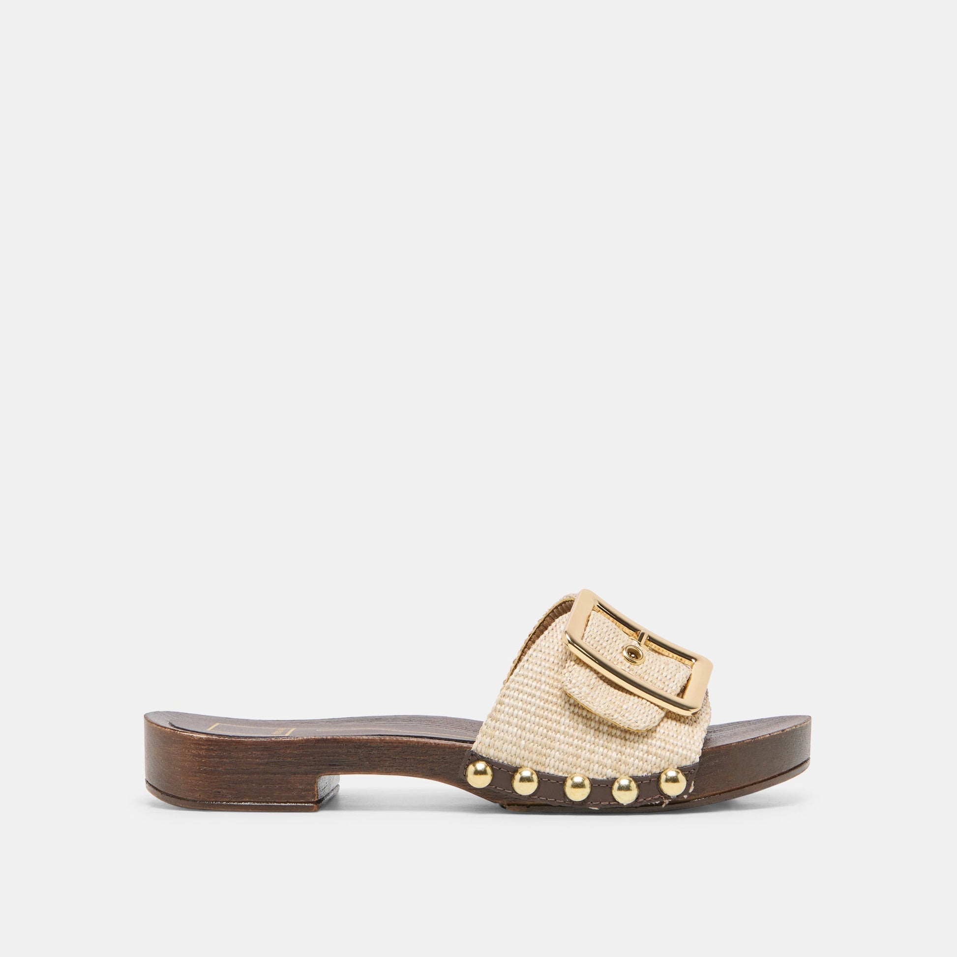 SHERY Natural Raffia Open-Toe Buckle Wood Sole Sandals