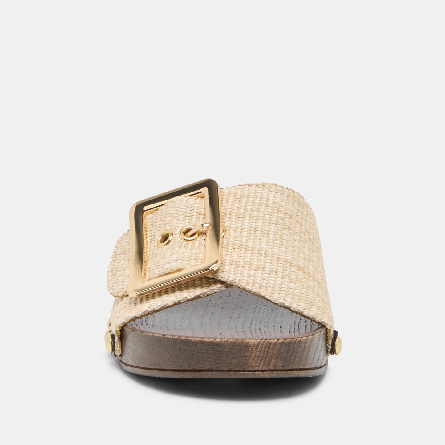 SHERY Natural Raffia Open-Toe Buckle Wood Sole Sandals