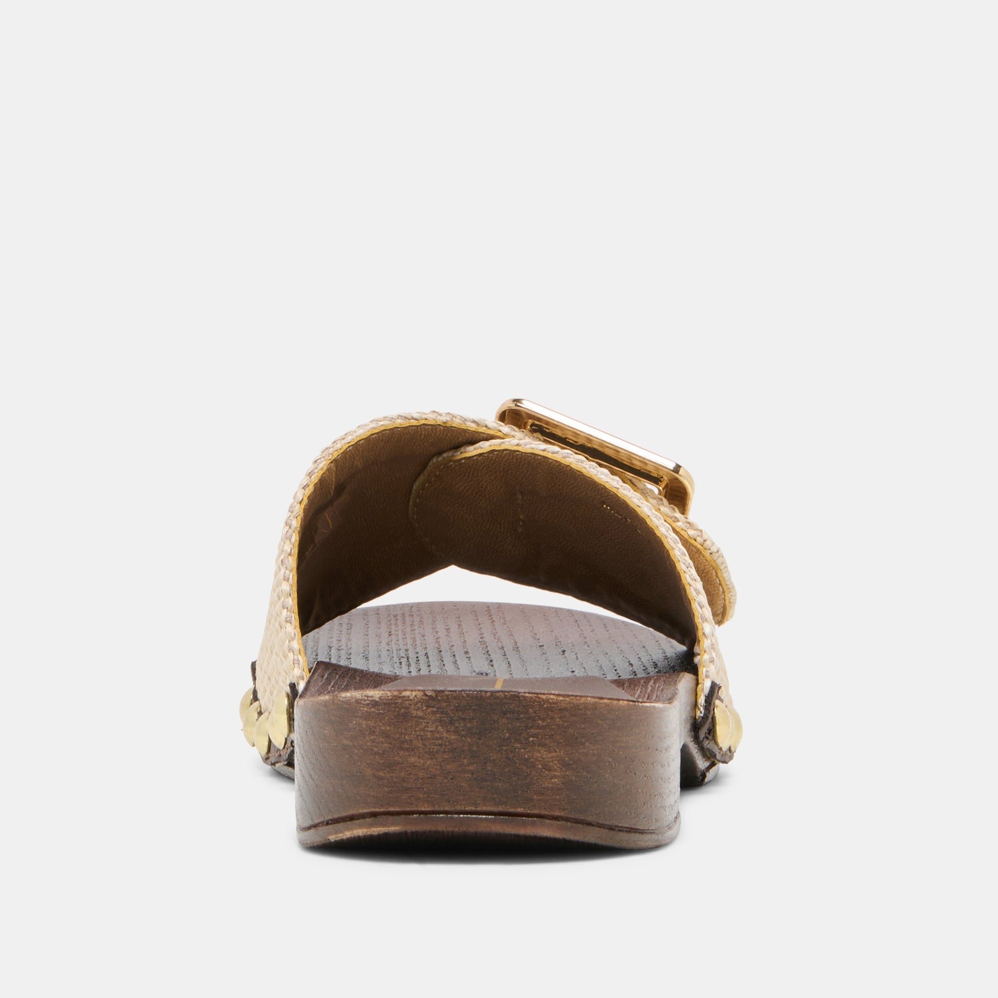 SHERY Natural Raffia Open-Toe Buckle Wood Sole Sandals