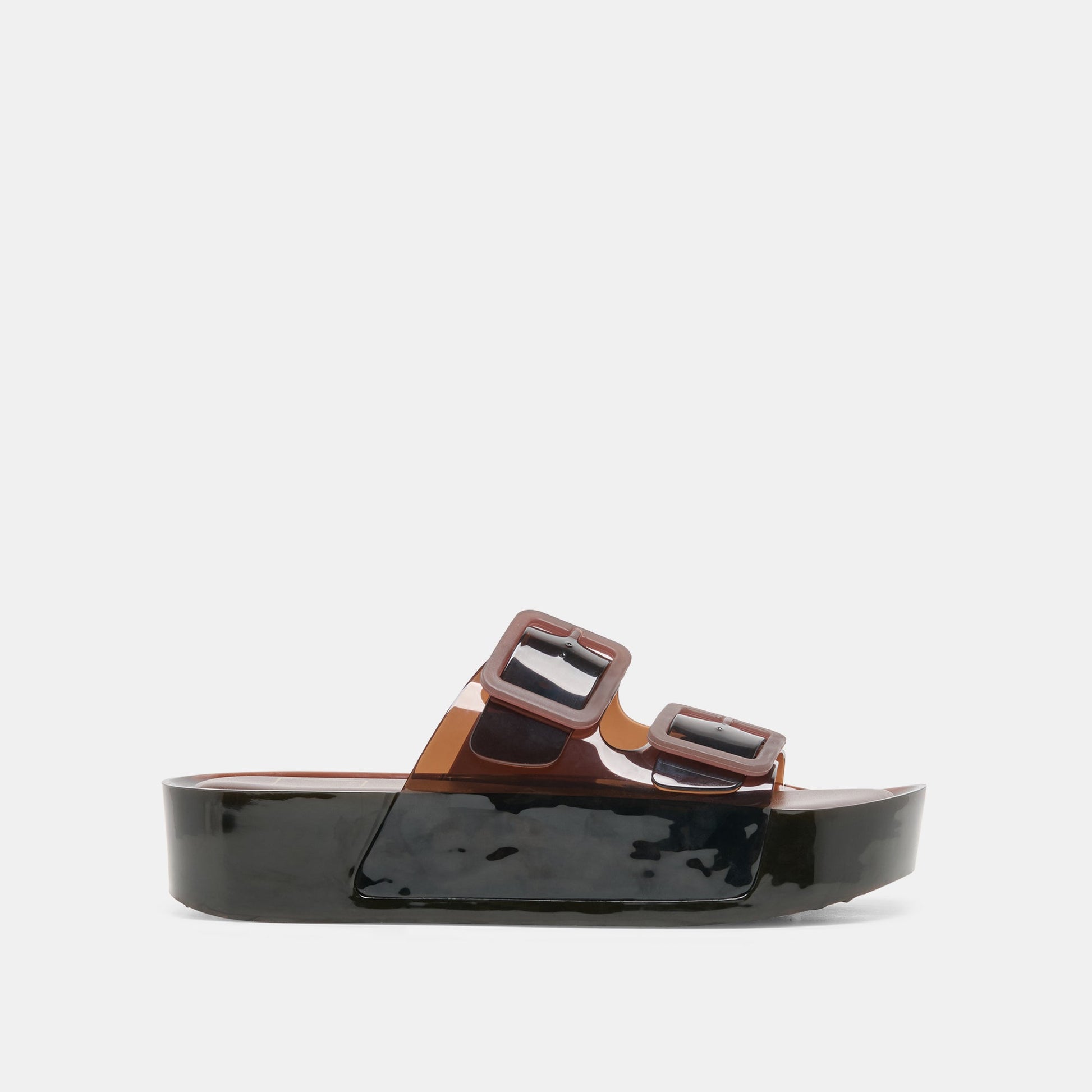 JULIO X Chocolate Vinyl Jelly Platform Sandals
