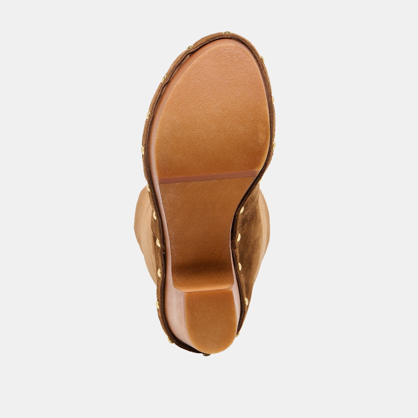 JENNY Chestnut Suede Knee-High Platform Wood Sole Boots