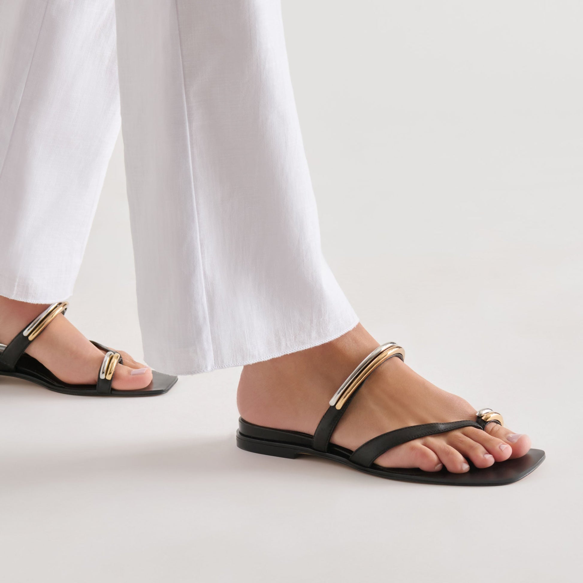 Tarina Black Leather Sandals