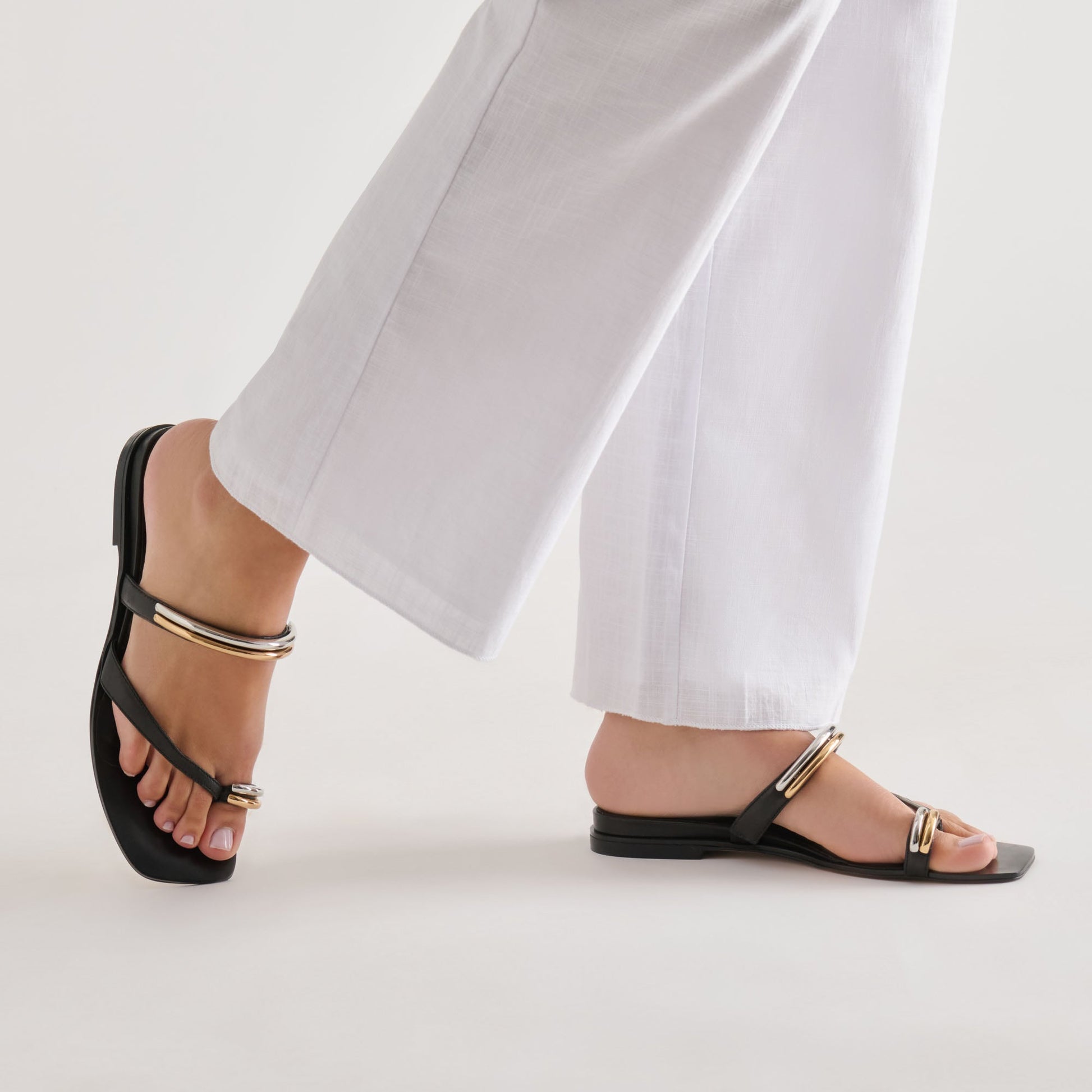 Tarina Black Leather Sandals