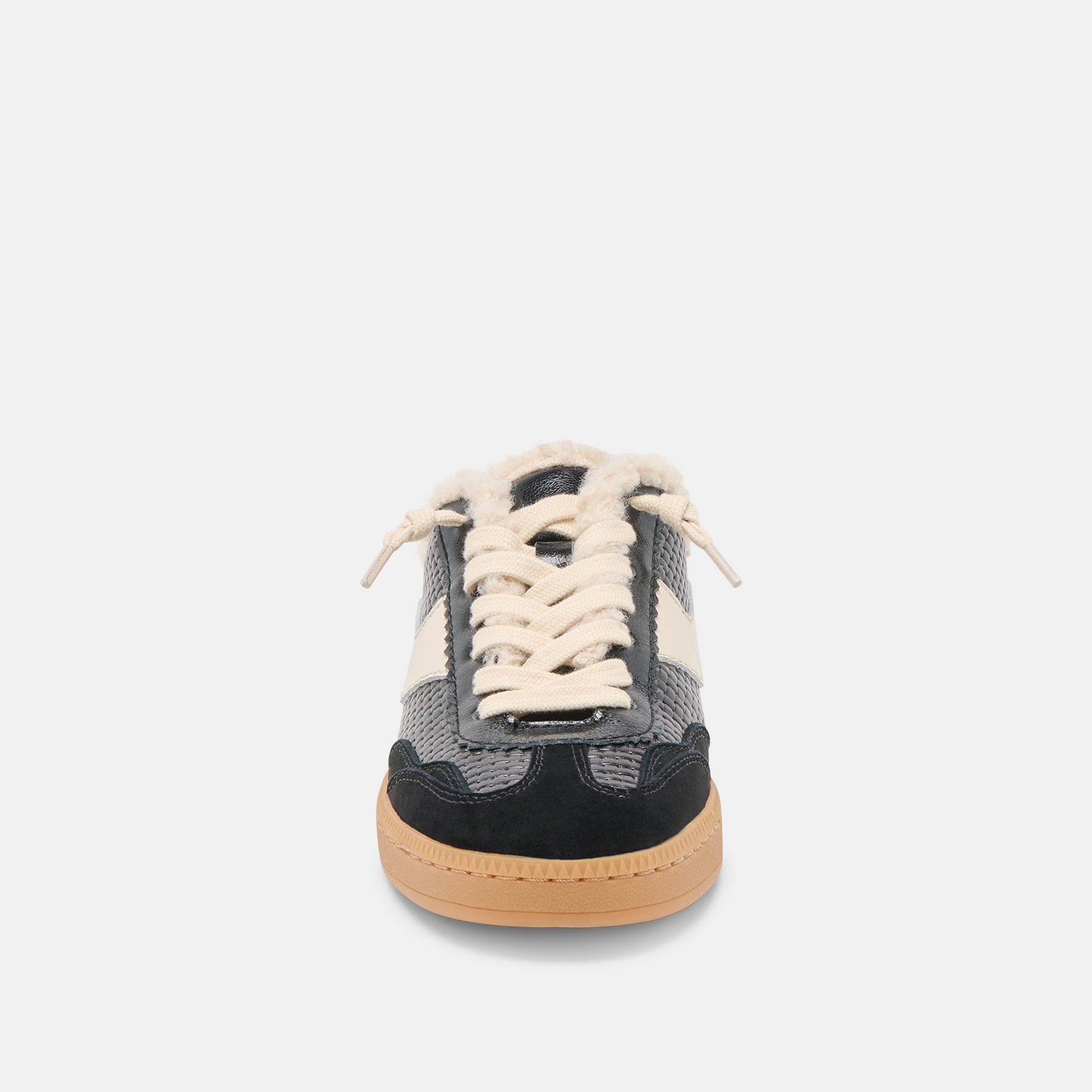 Notice Slide Plush Black Woven Leather Sneakers